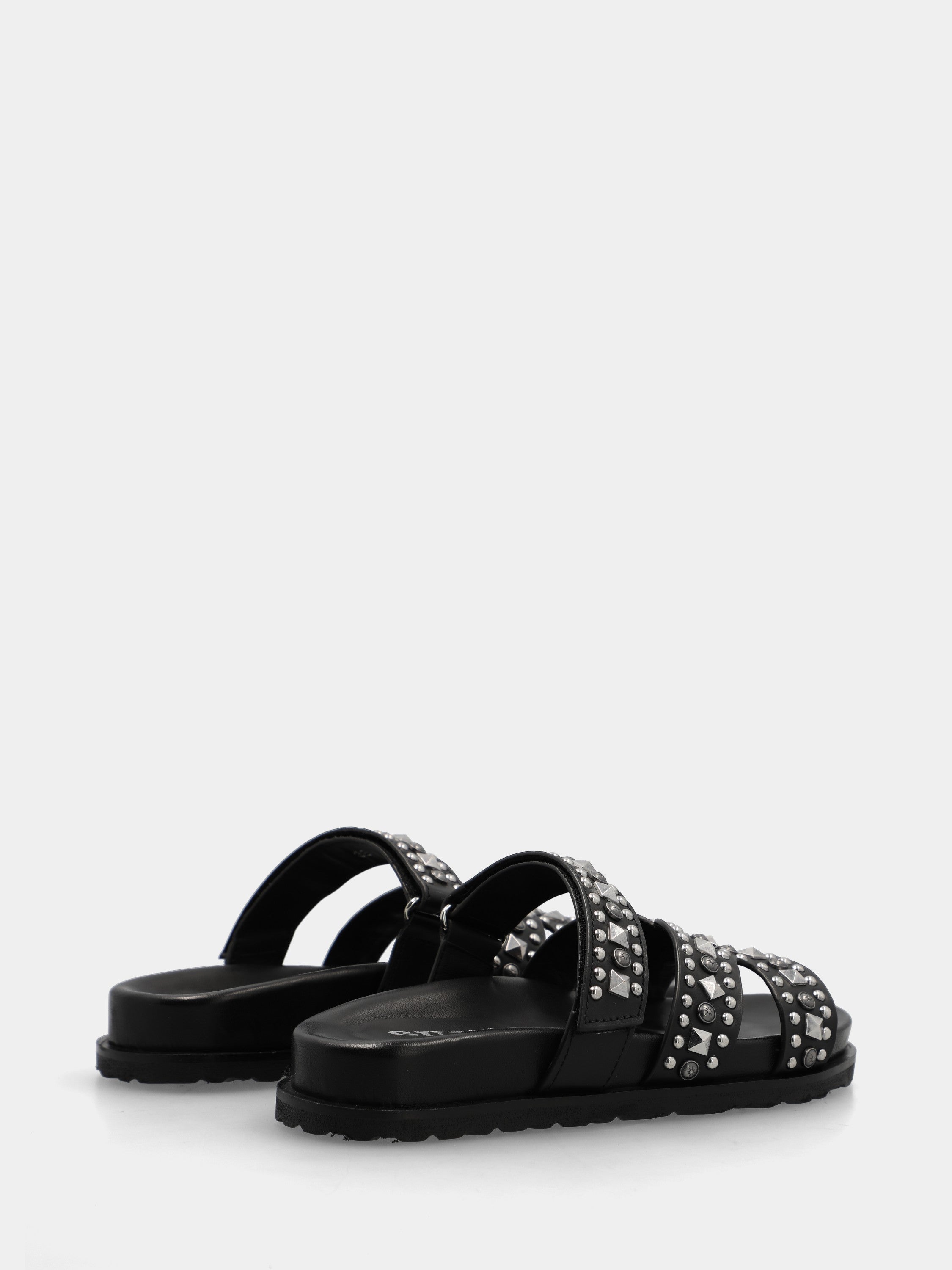 Mule avec semelle intérieure en veau noir, brides en X et velcro