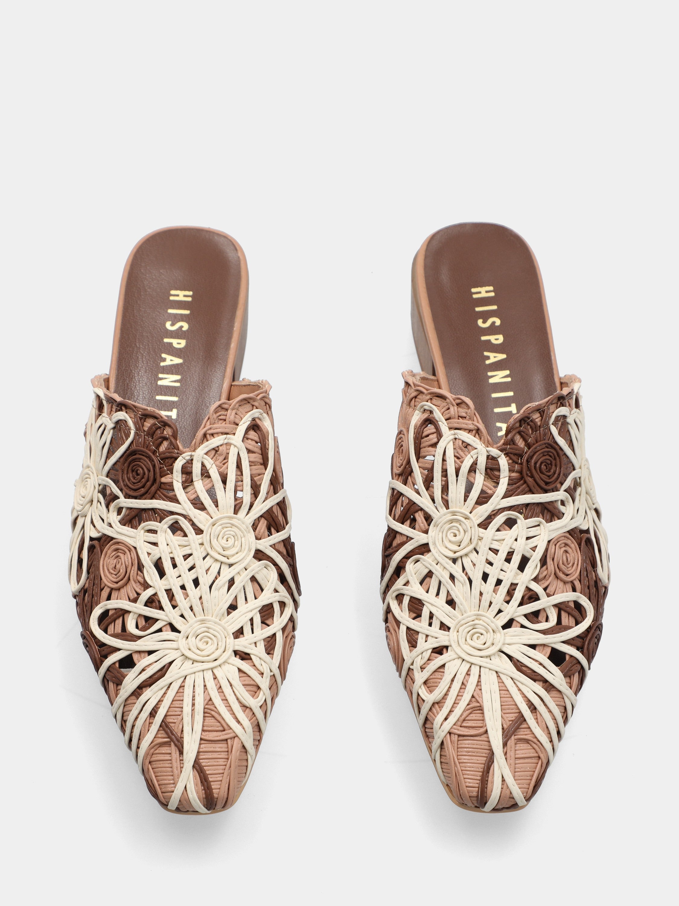 Sabot in raffia multicolor con fiori di nastro