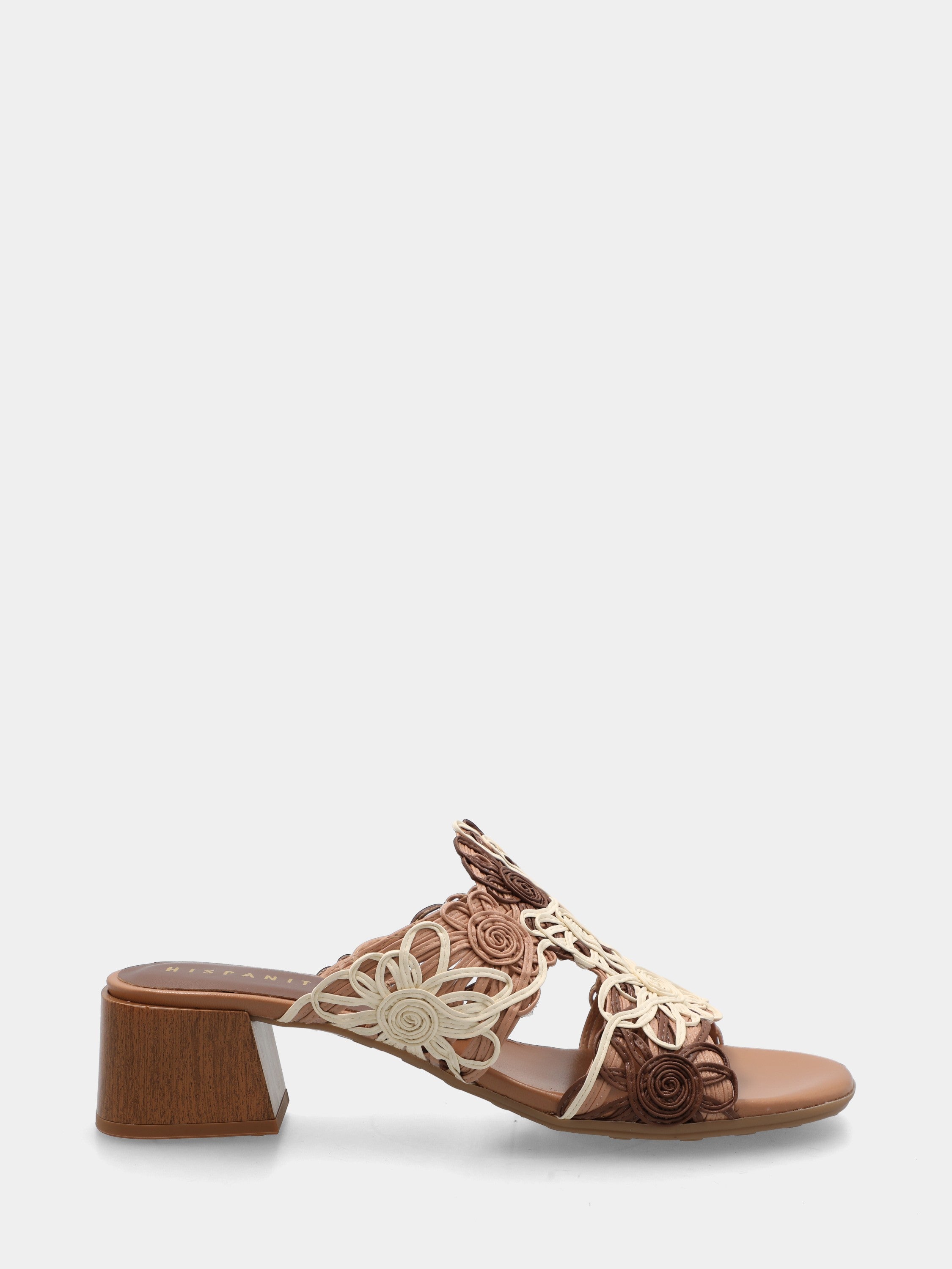 Sabot in raffia multicolor con fiori di nastro