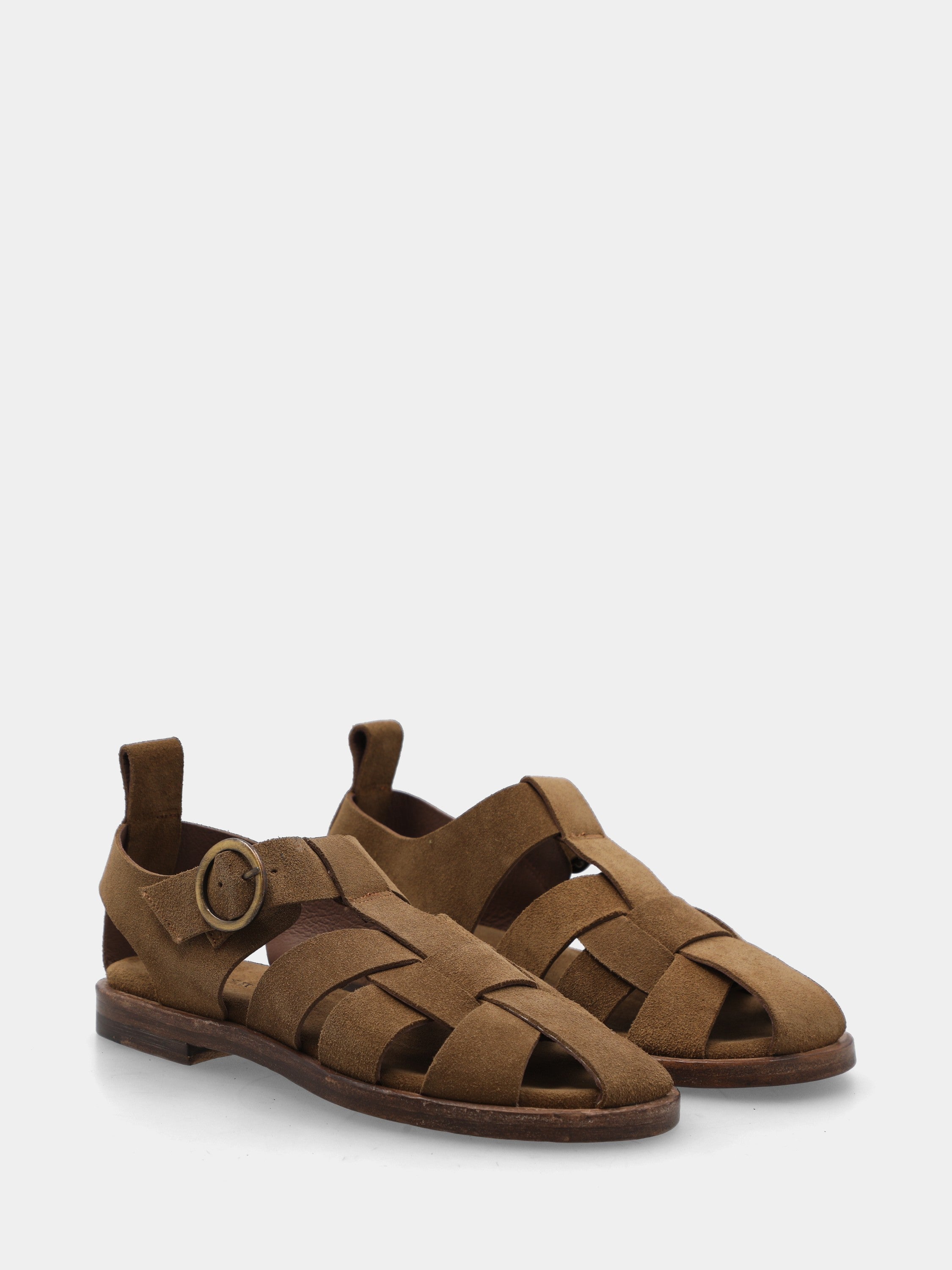 Sandalo in vitello beige con fascette incrociate
