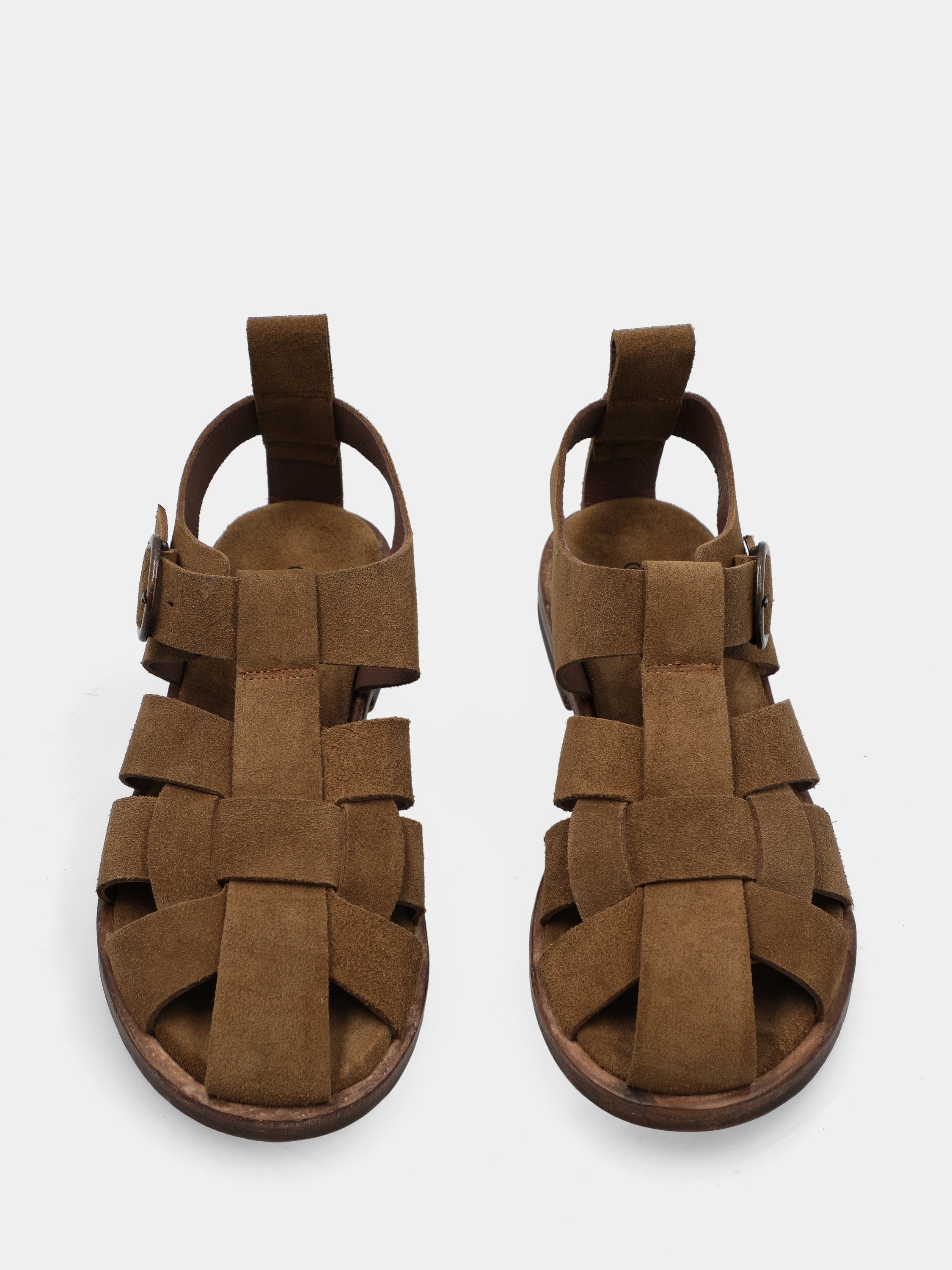 Sandalo in vitello beige con fascette incrociate