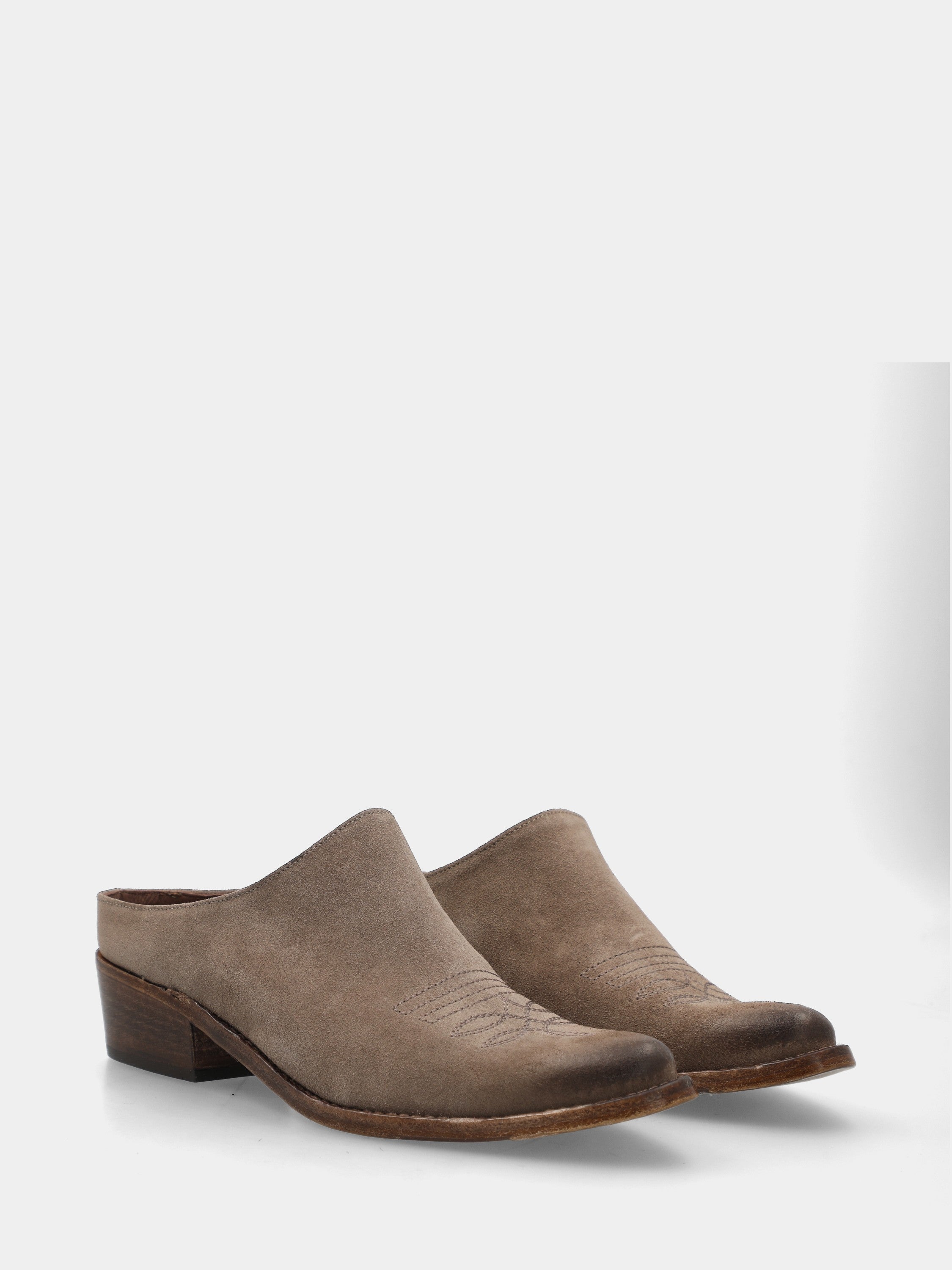 Cowboystiefel Sabot aus grauem Wildleder mit Stickerei