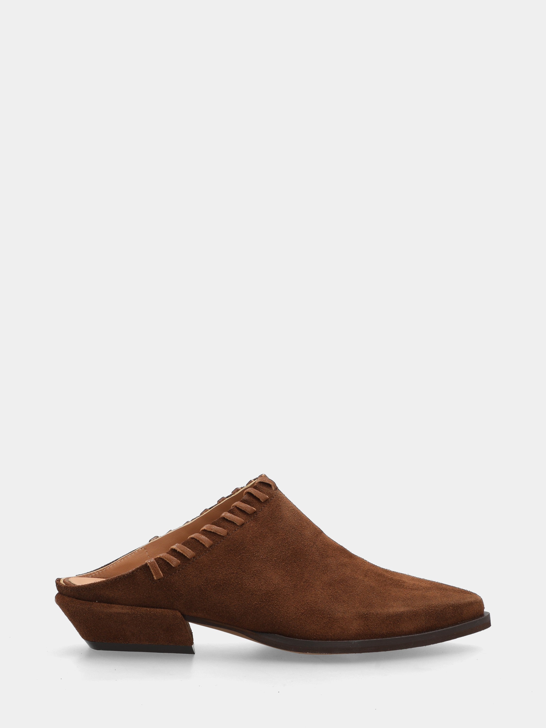 Brown velour clog with leather inlays