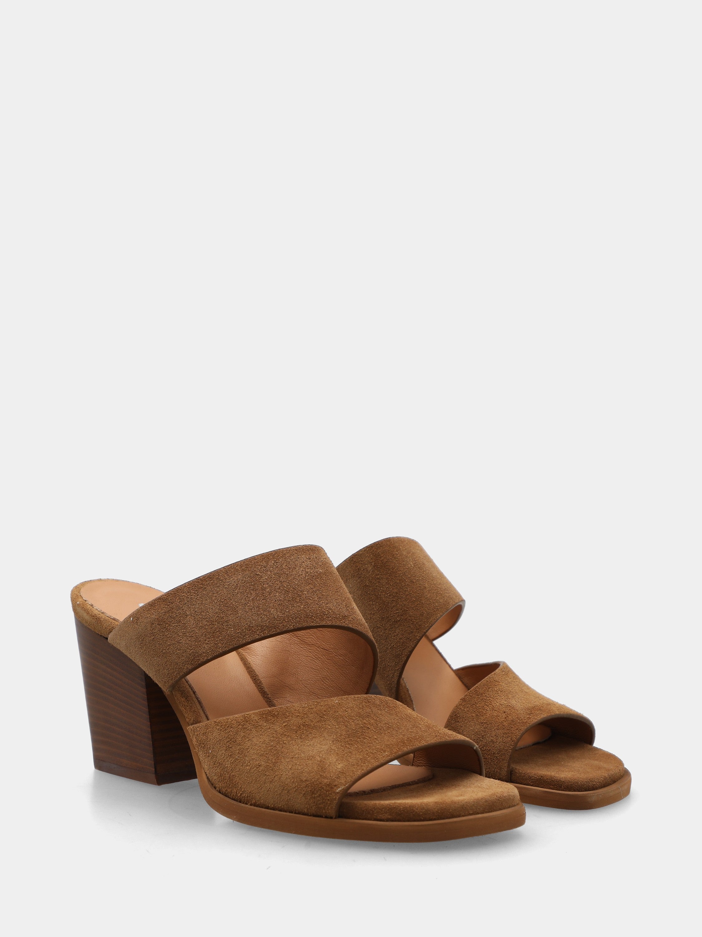 Sandalo in velour marrone con tacco a blocco