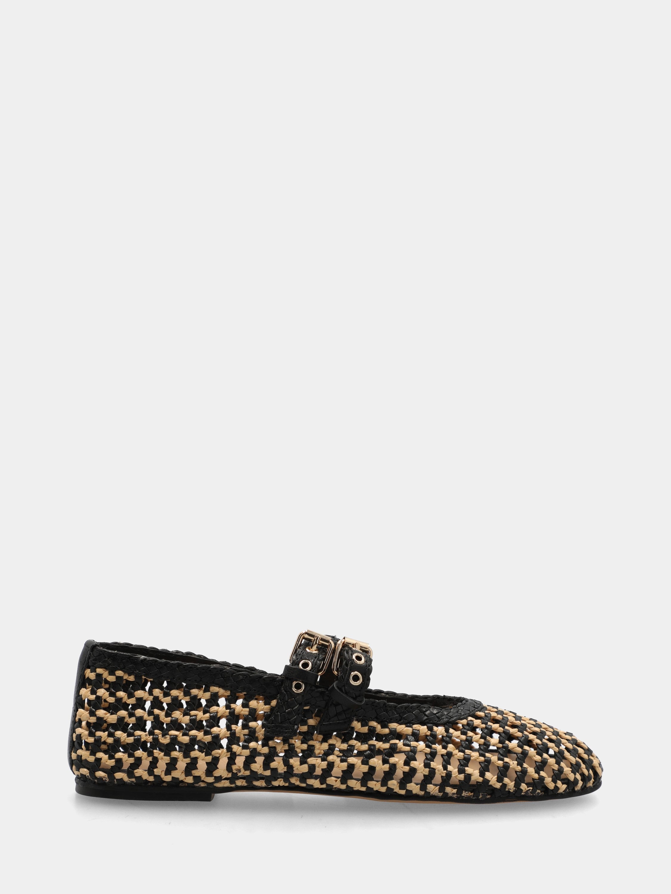 Ballerina in raffia nera con doppi cinturini
