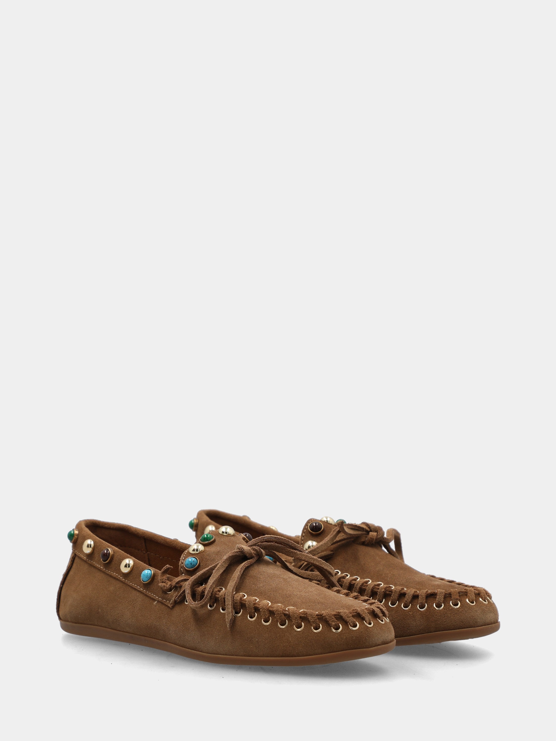 Mocassino in camoscio marrone con perline