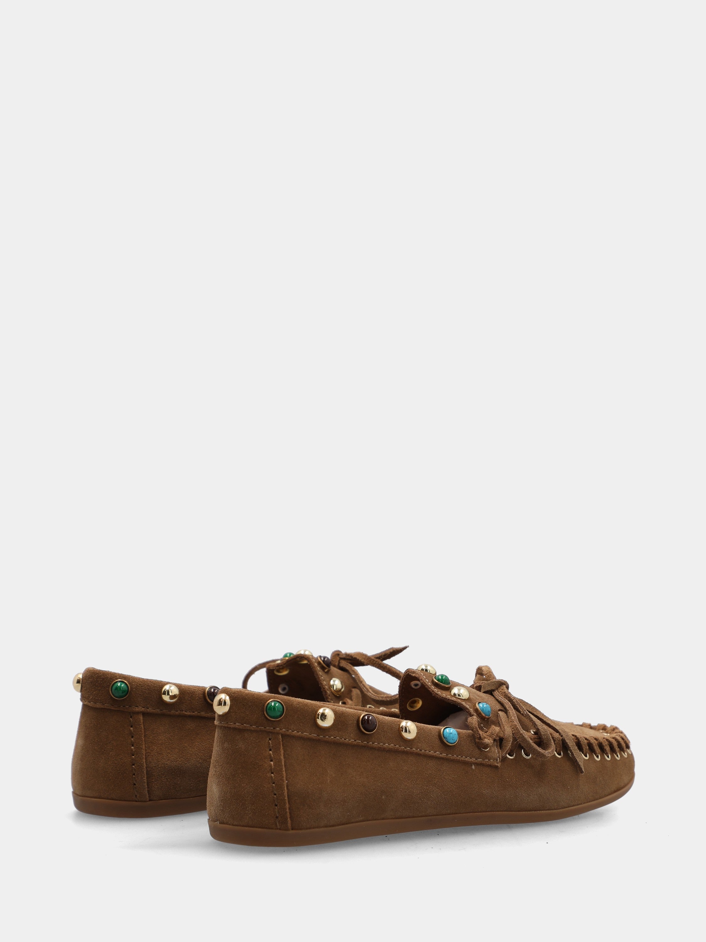 Mocassino in camoscio marrone con perline