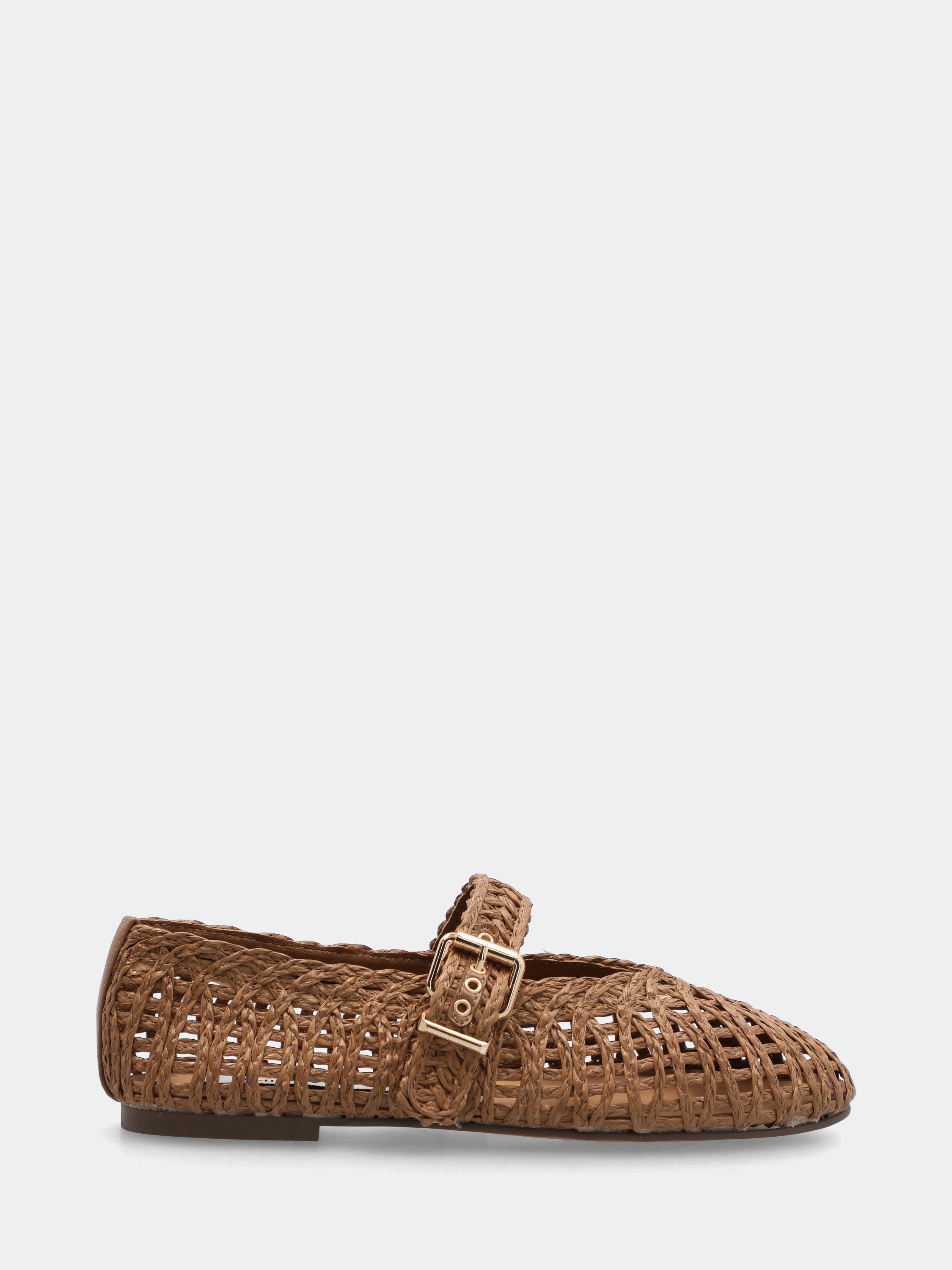 Ballerina in raffia marrone con intreccio a cestino