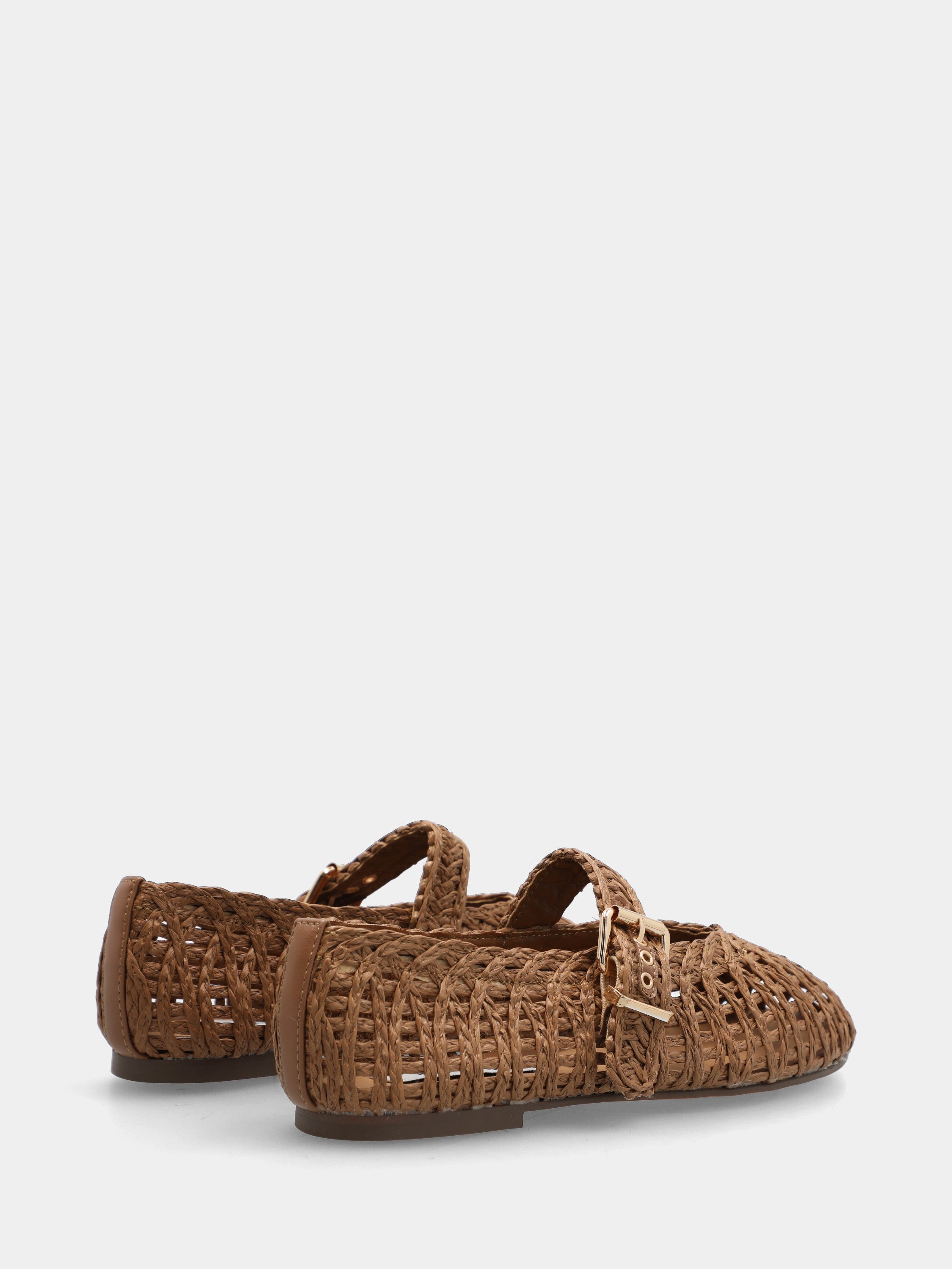 Ballerina in raffia marrone con intreccio a cestino