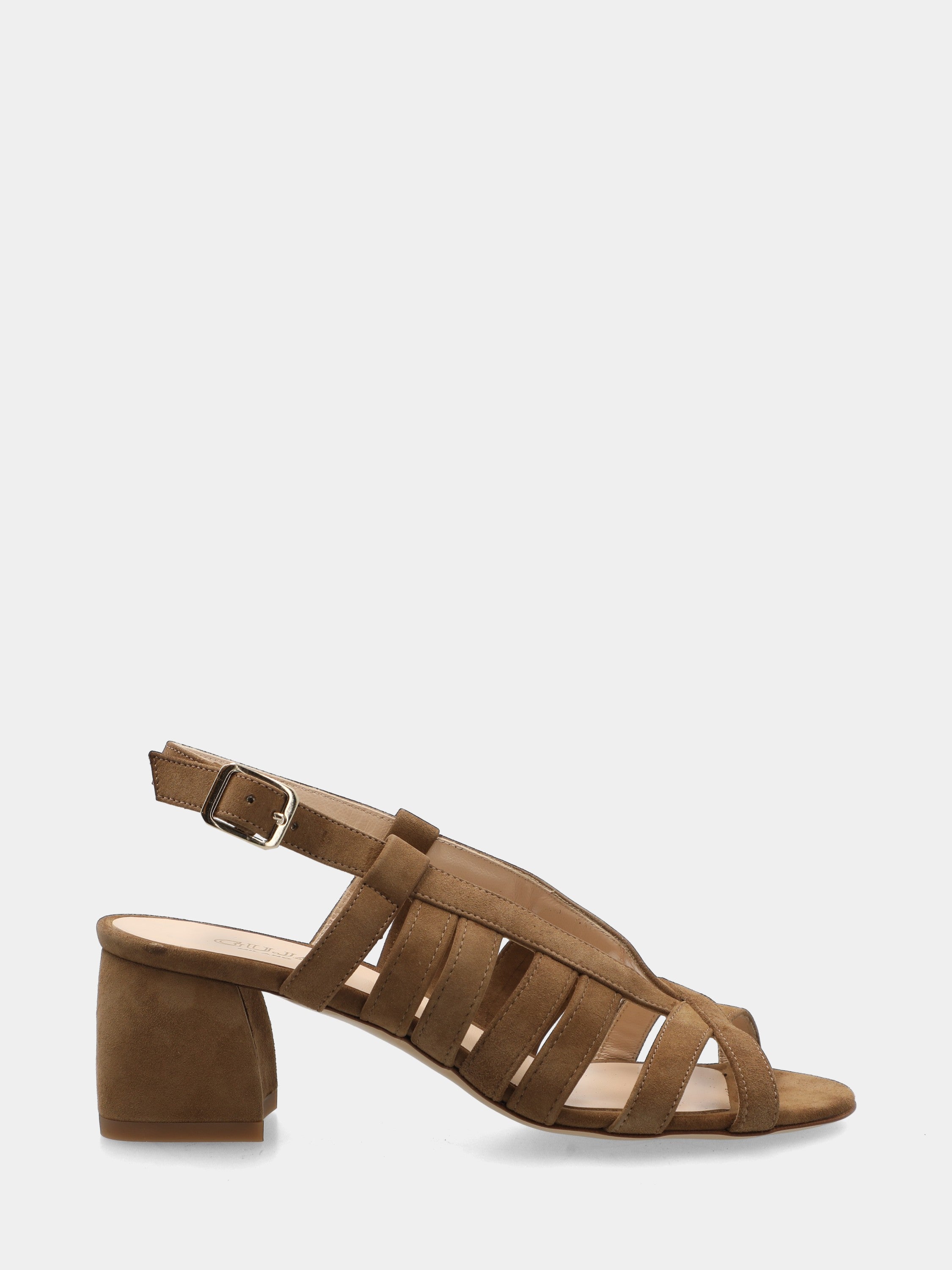 Sandalo in camoscio beige con fascette parallele