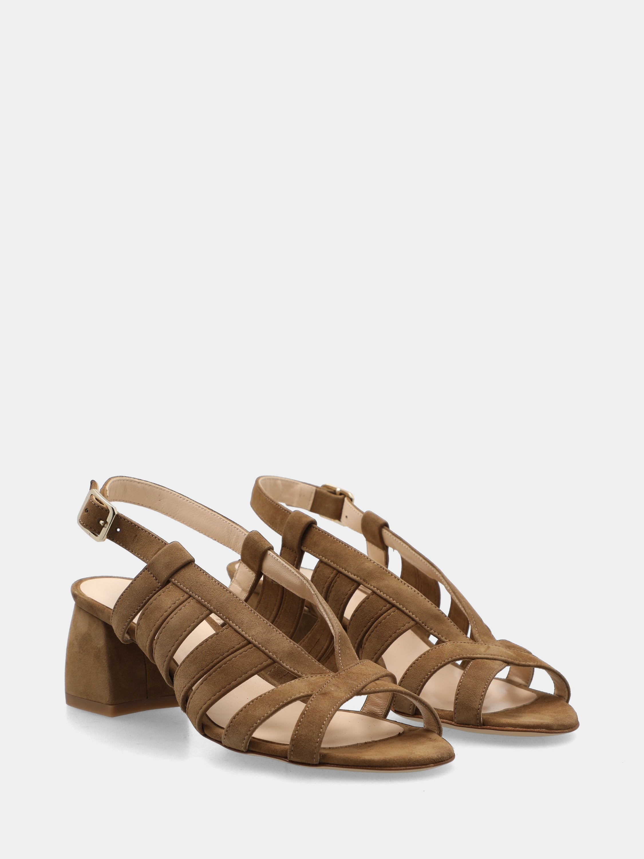 Sandalo in camoscio beige con fascette parallele