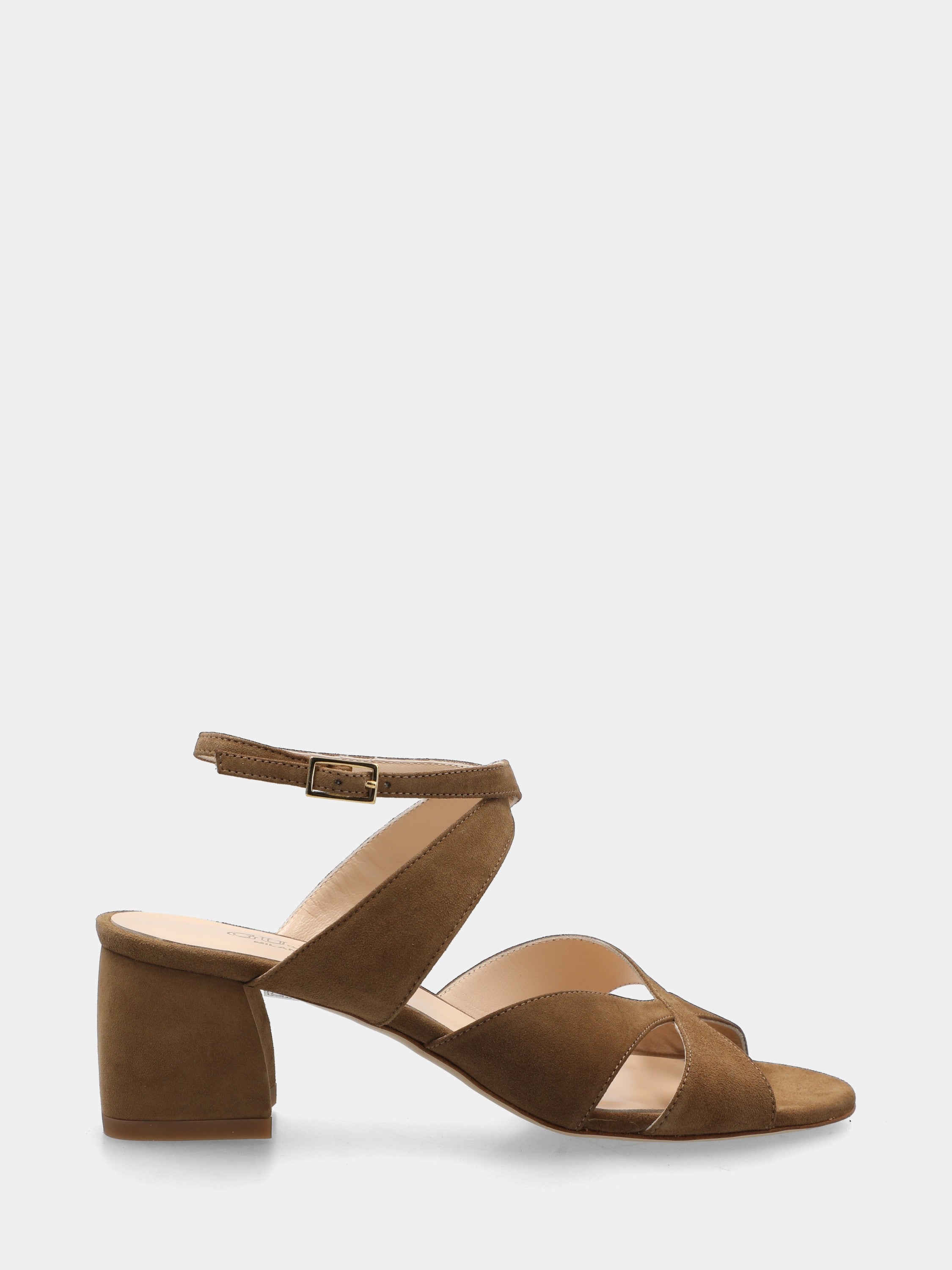 Sandalo in camoscio beige con fasce incrociate