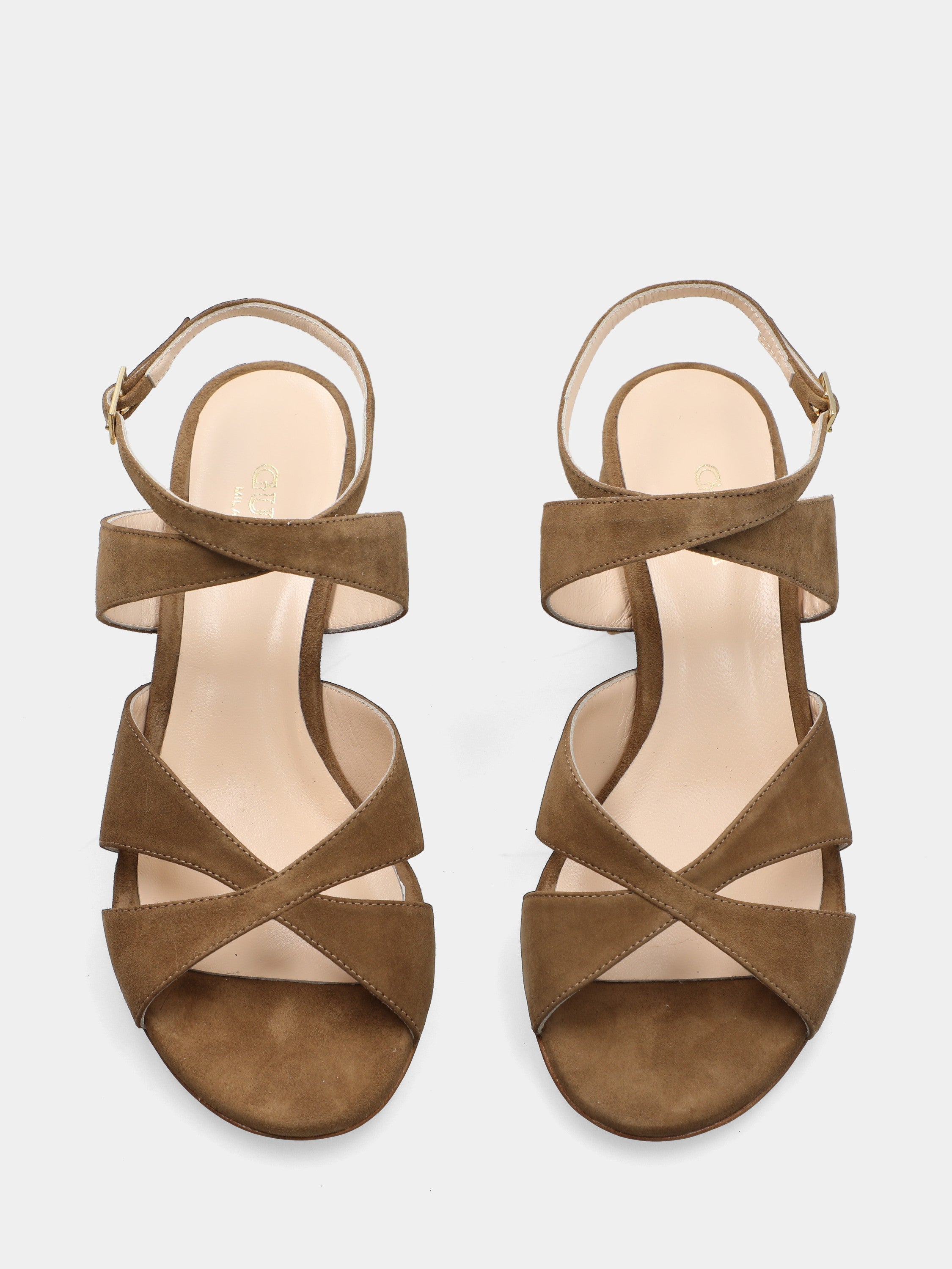 Sandalo in camoscio beige con fasce incrociate