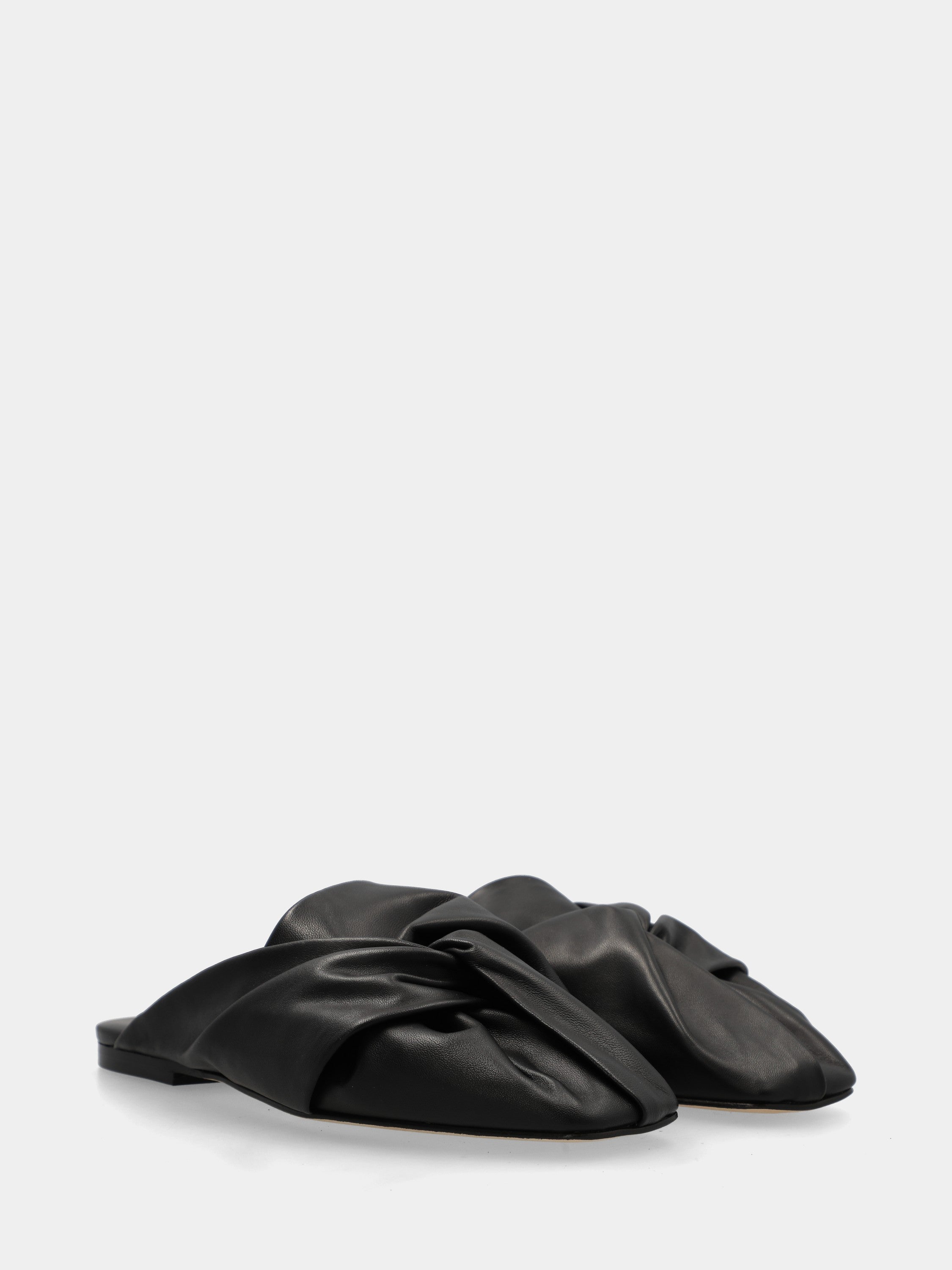 Black nappa clog with knotted strap and square toe