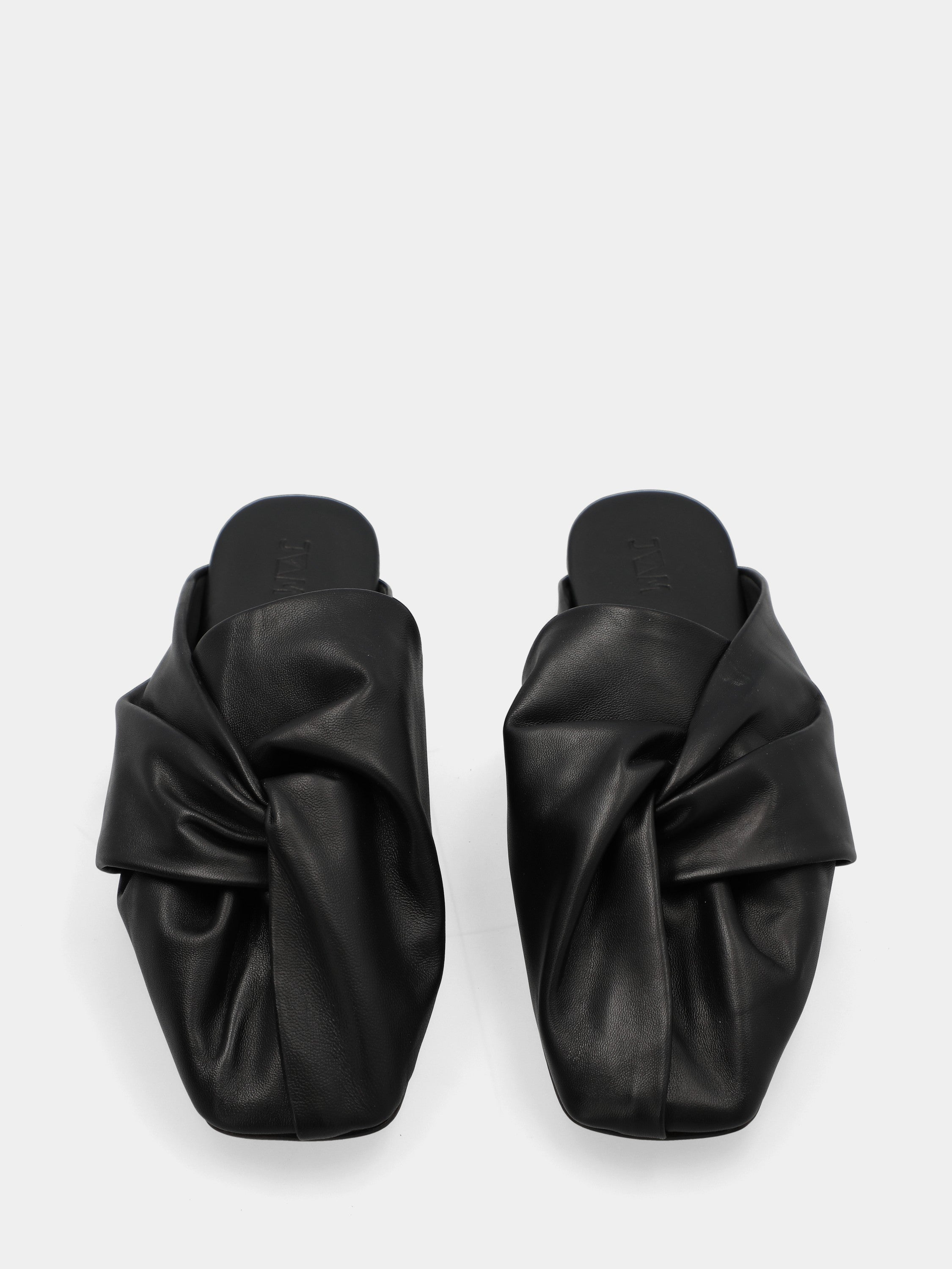 Black nappa clog with knotted strap and square toe