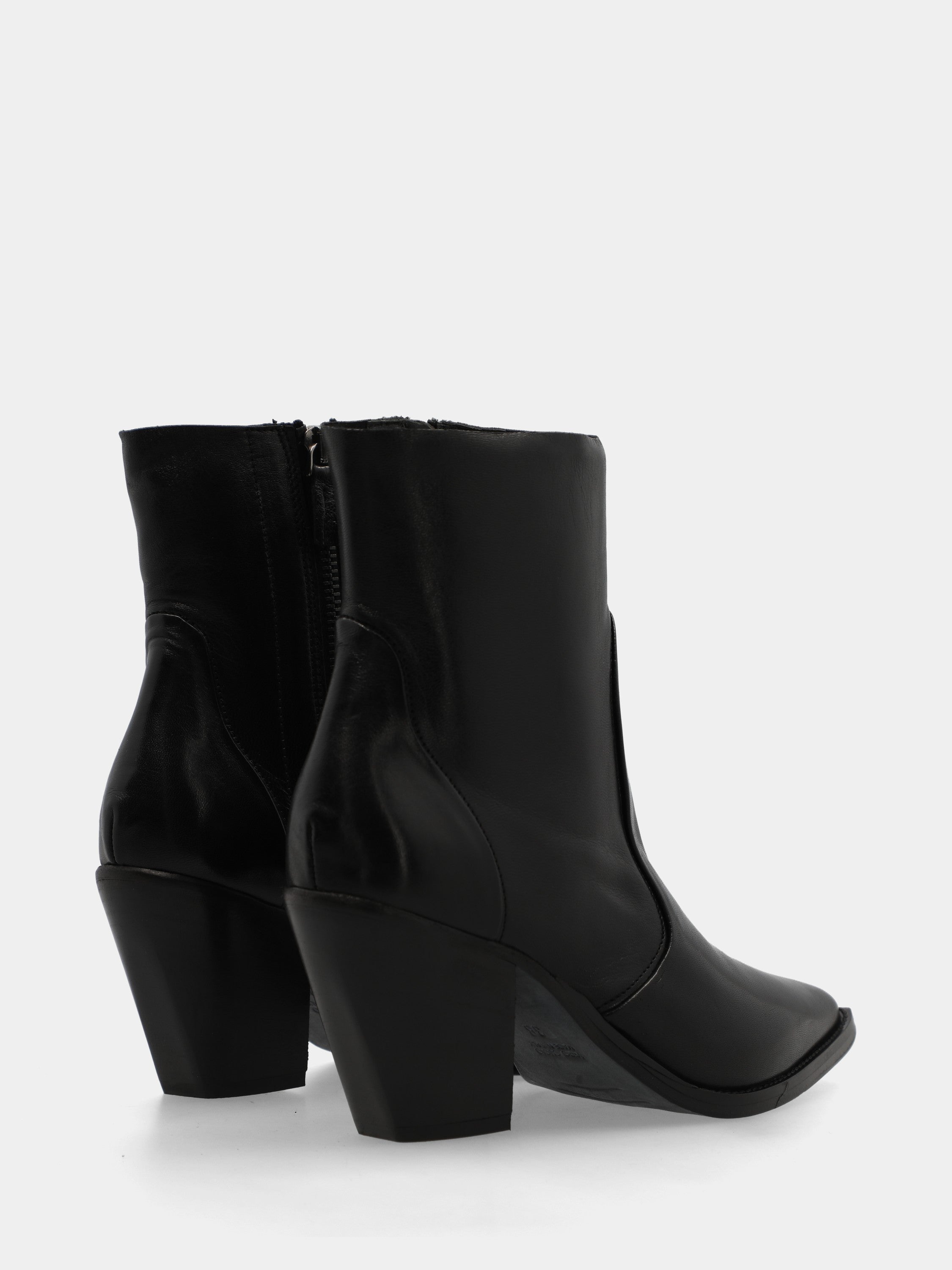 Black calf Western ankle boot with monoblock sole