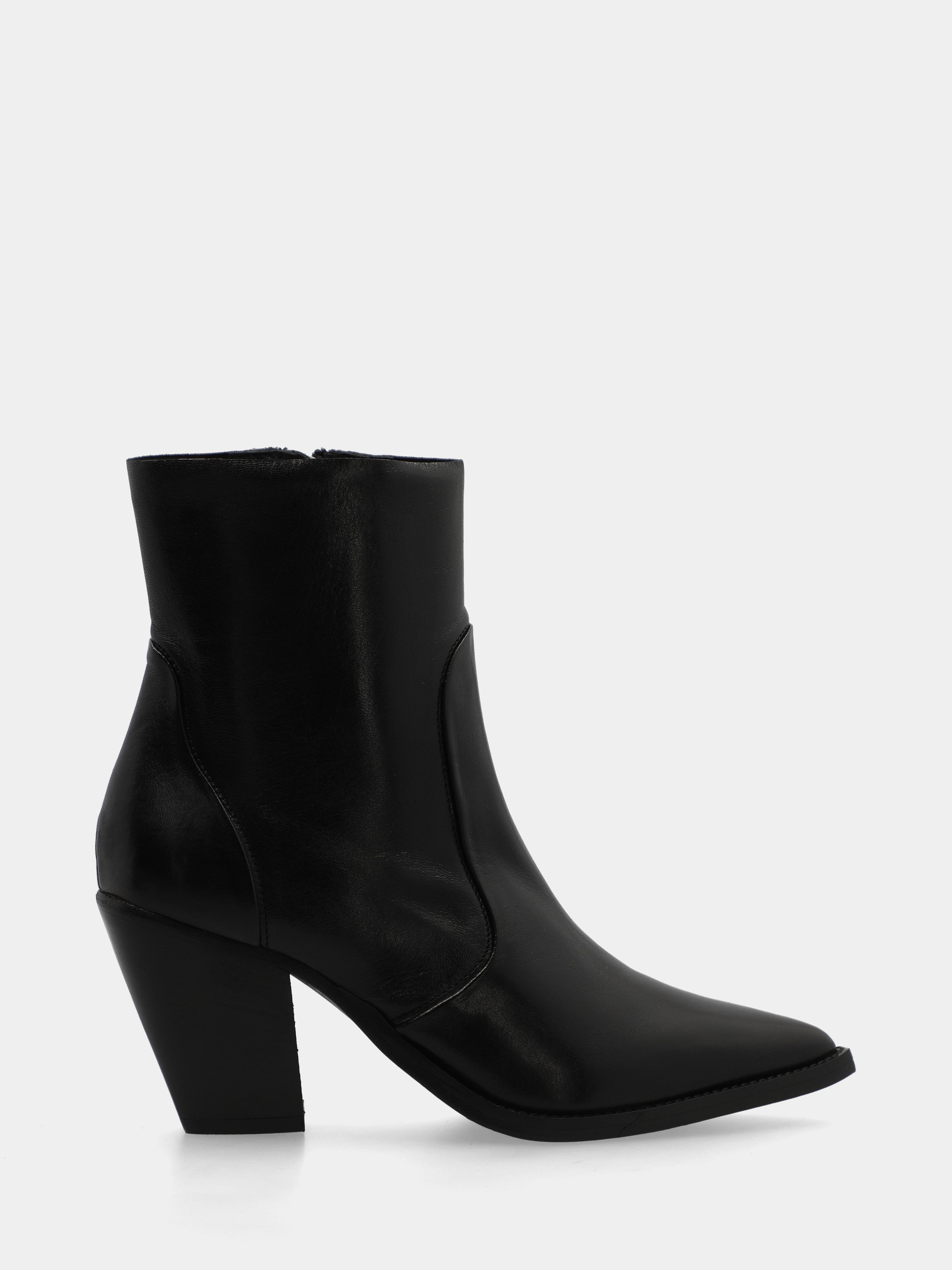 Black calf Western ankle boot with monoblock sole