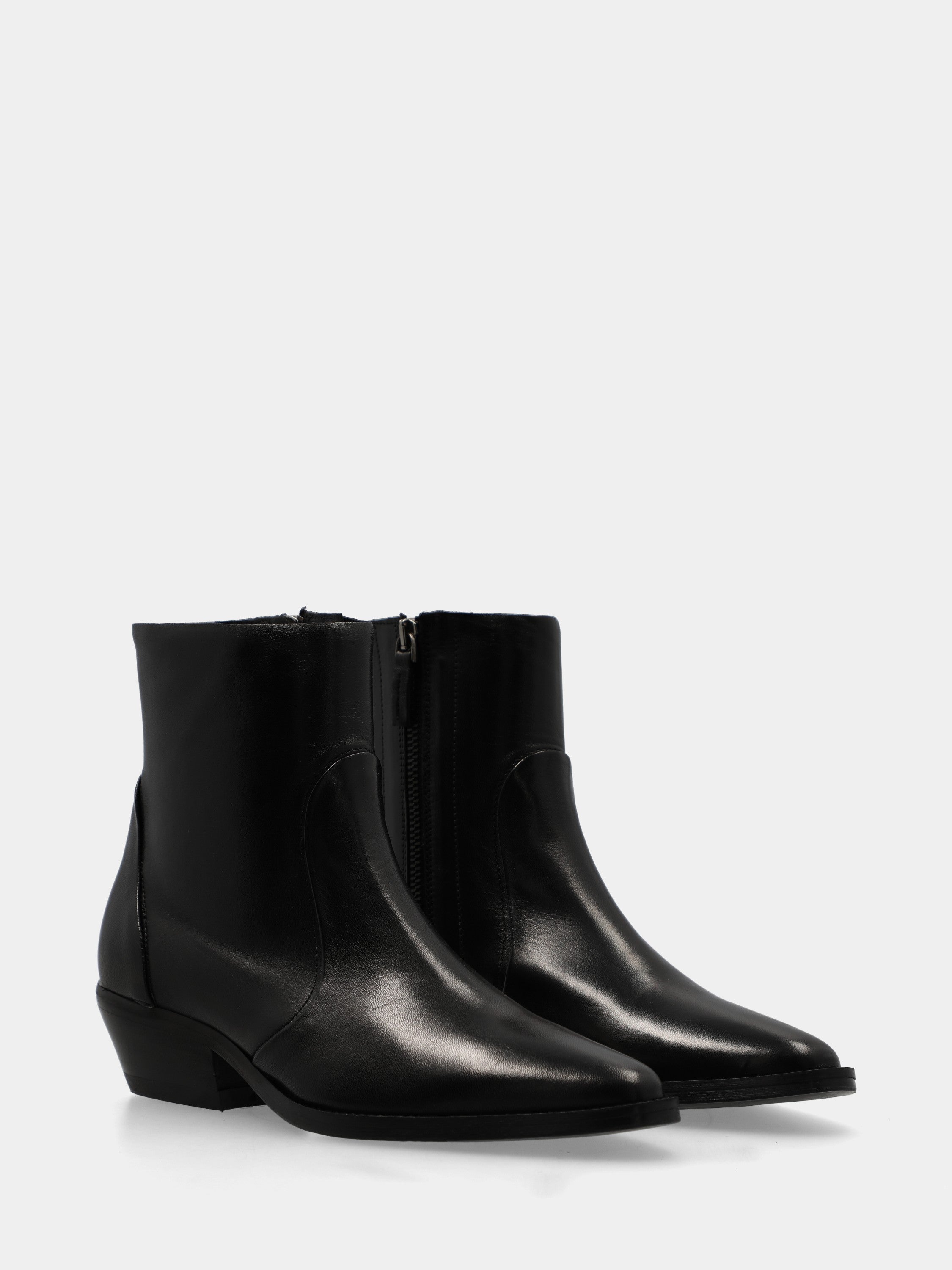 Black calf Western ankle boot with monoblock sole