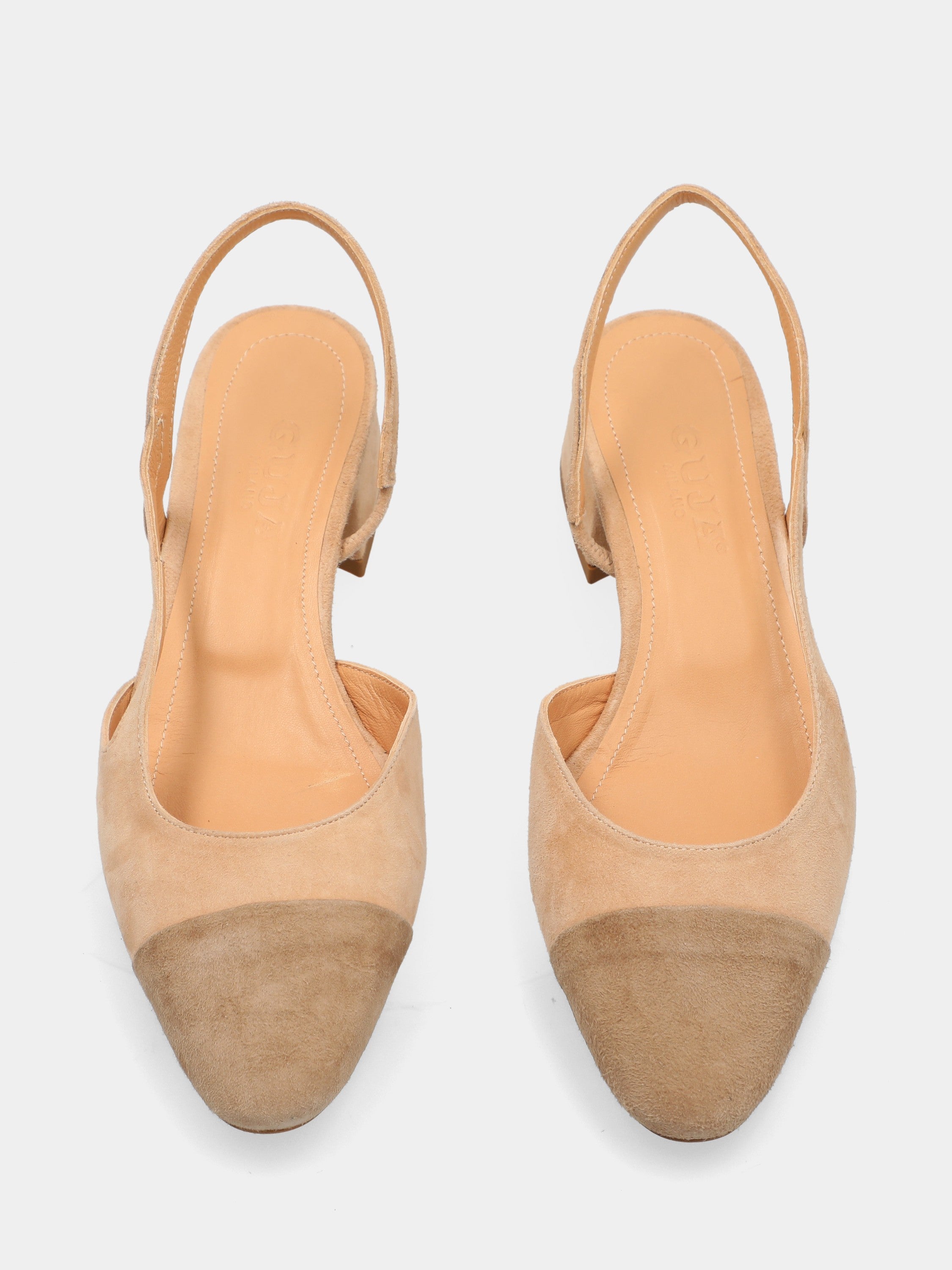 Bicolor Wildleder Slingback mit Blockabsatz und Fersenriemen