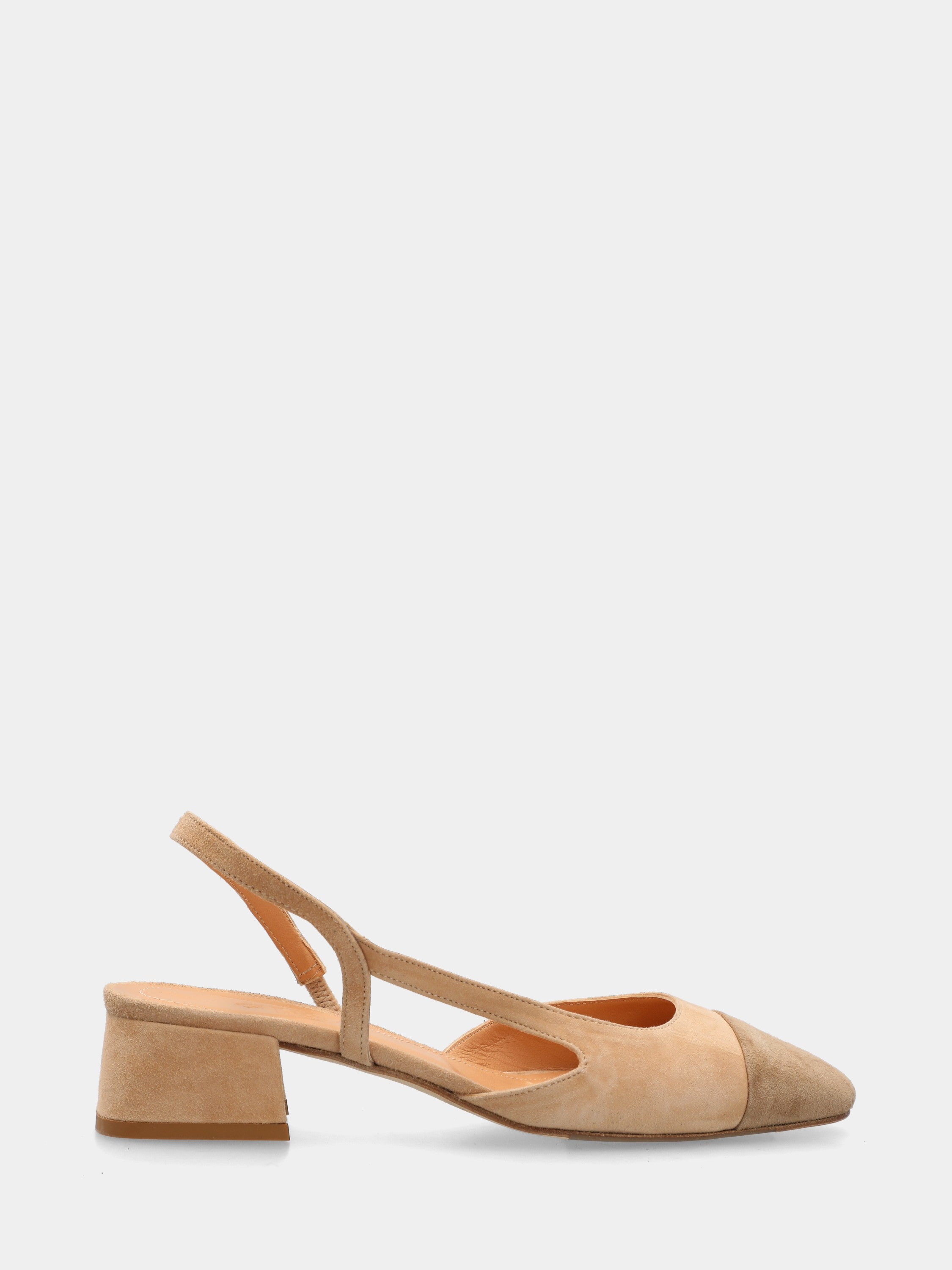 Bicolor Wildleder Slingback mit Blockabsatz und Fersenriemen