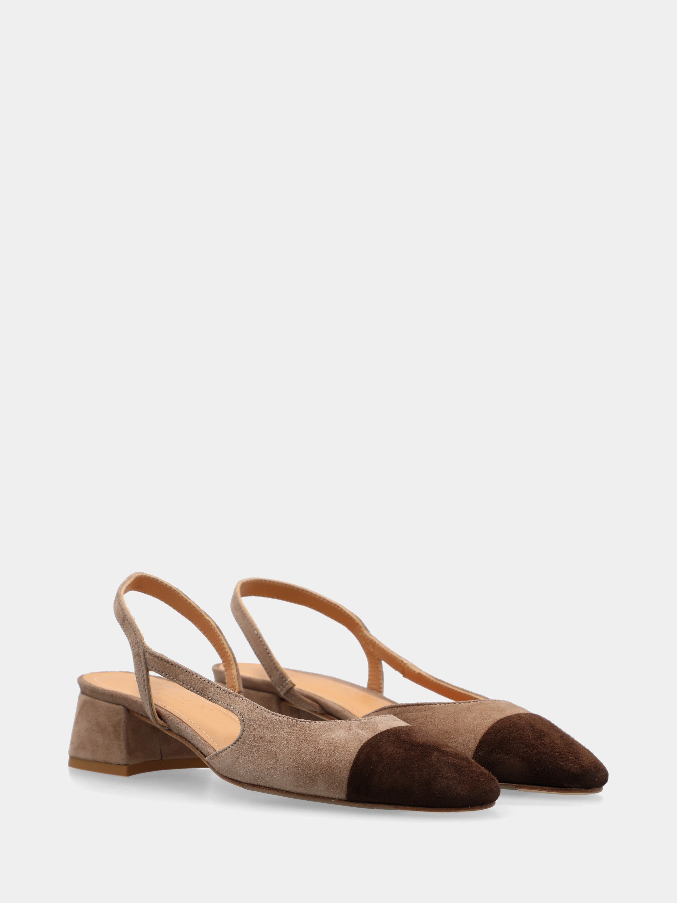 Bicolor Wildleder Slingback mit Blockabsatz und Fersenriemen
