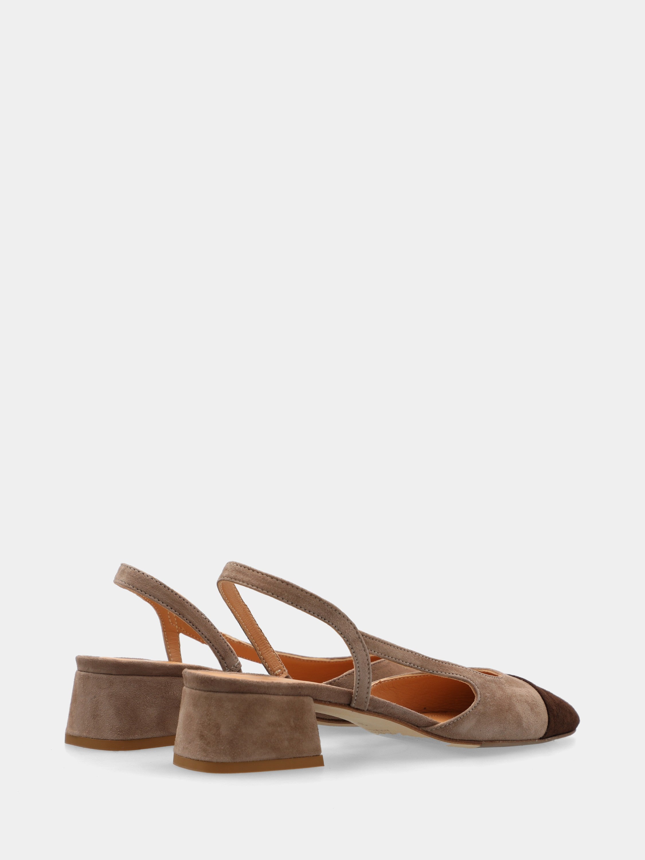 Bicolor Wildleder Slingback mit Blockabsatz und Fersenriemen