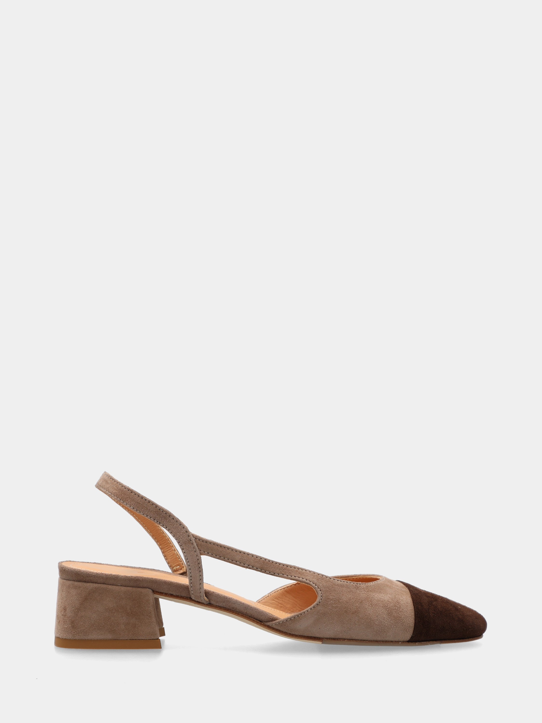 Bicolor Wildleder Slingback mit Blockabsatz und Fersenriemen