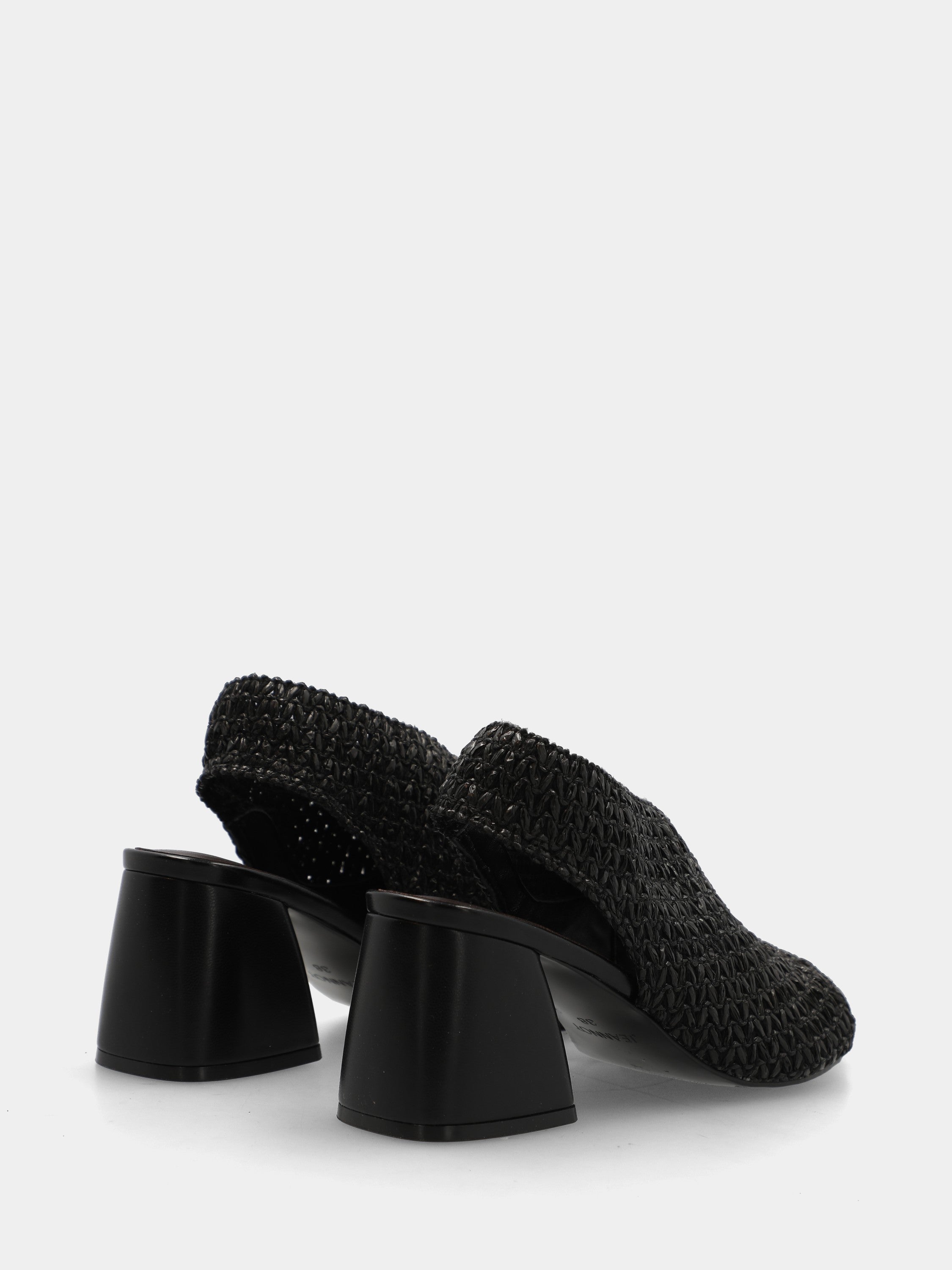 Sandalo a tronchetto in raffia nera con tacco a blocco