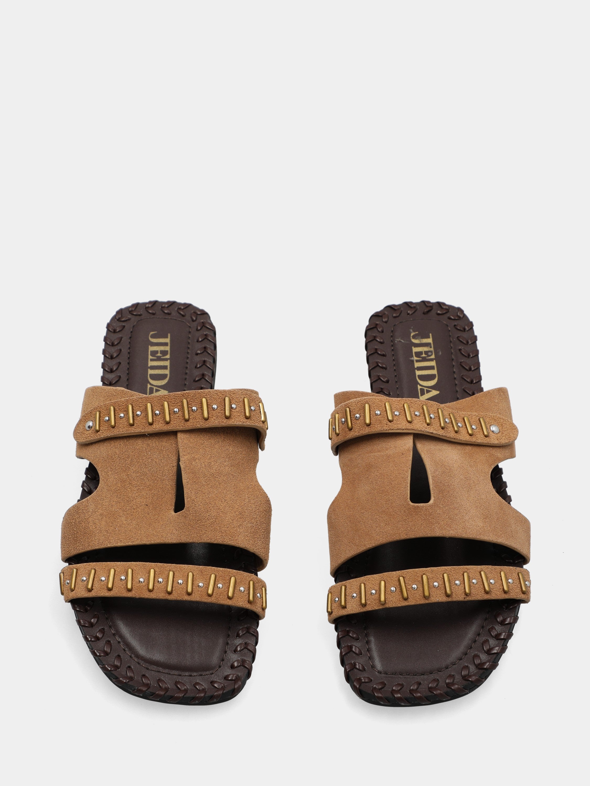 Ciabattina in velour cammello con punta quadrata