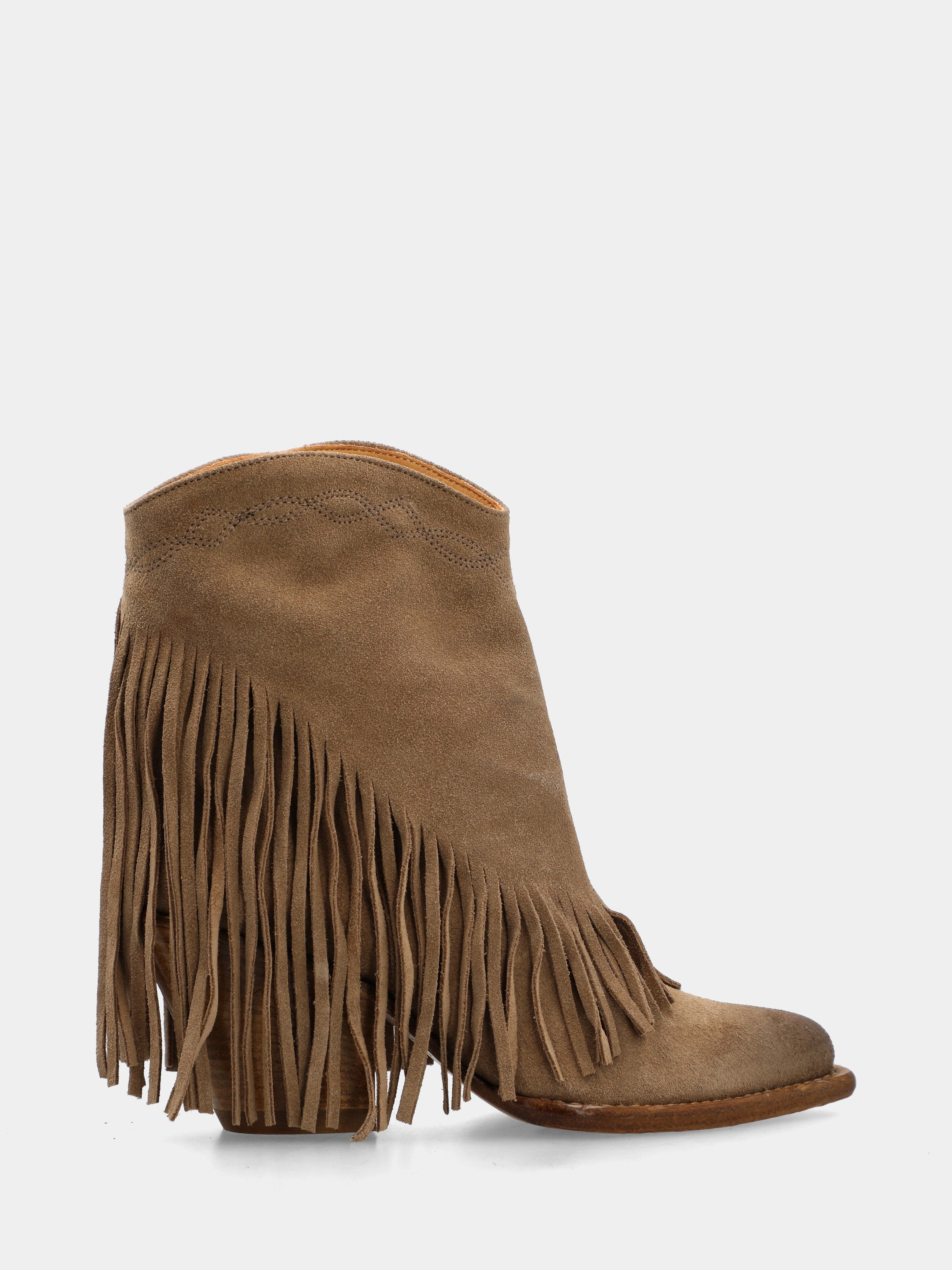 Campero in suede beige con frange sul risvolto