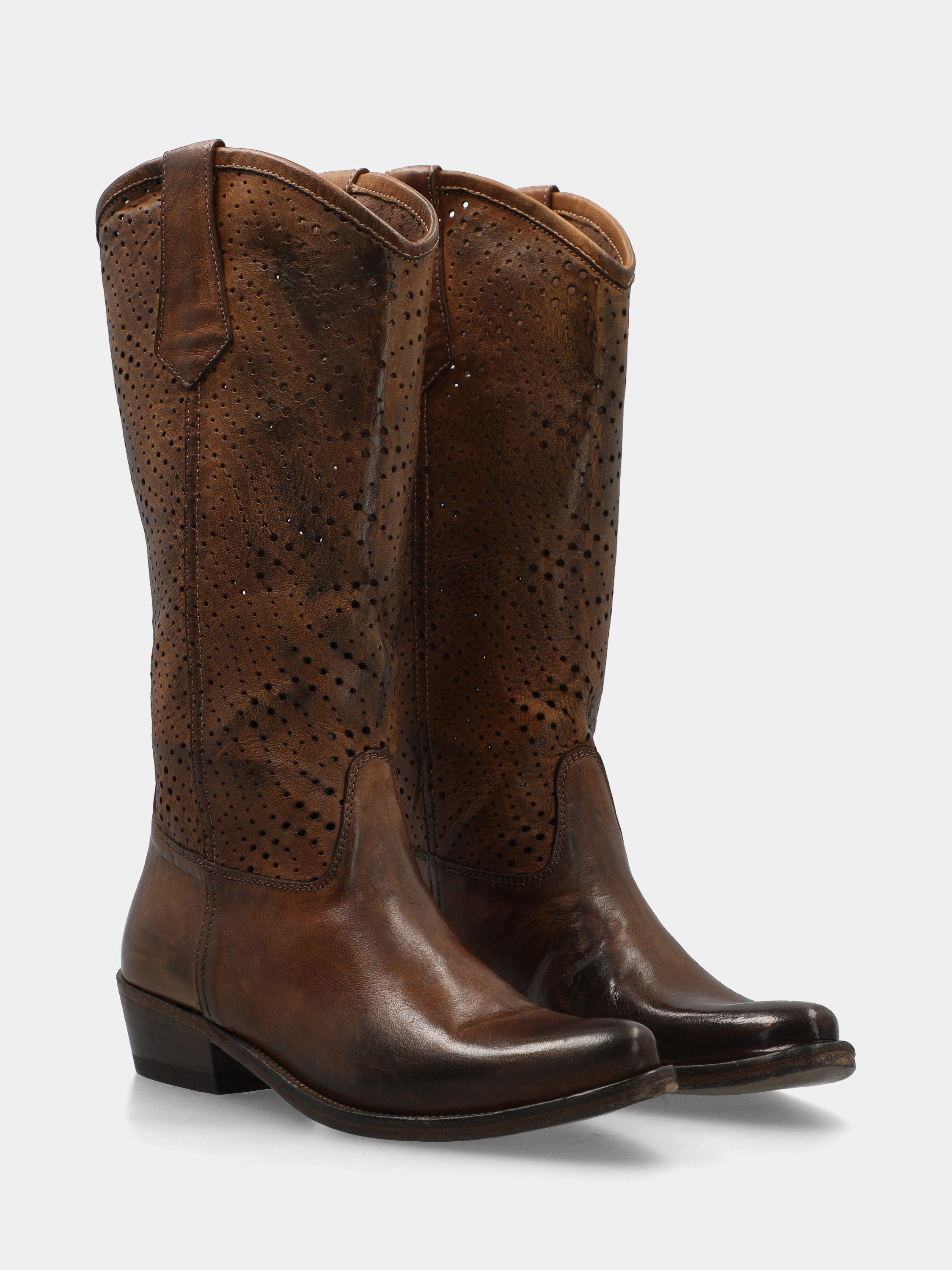 Western boots calf leather boot in leather color with perforated shaft