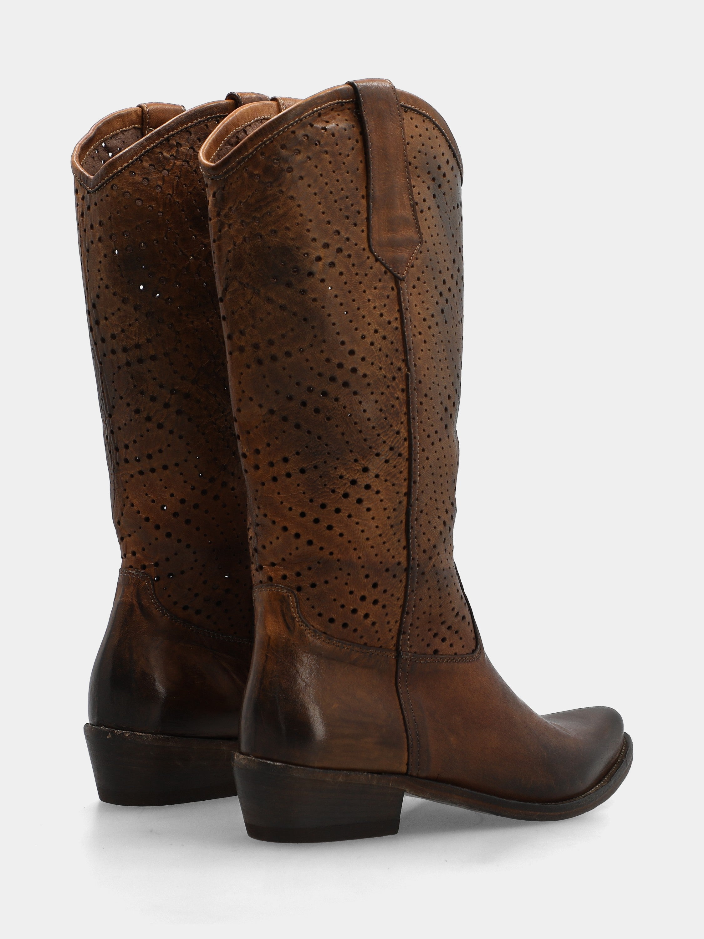 Western boots calf leather boot in leather color with perforated shaft