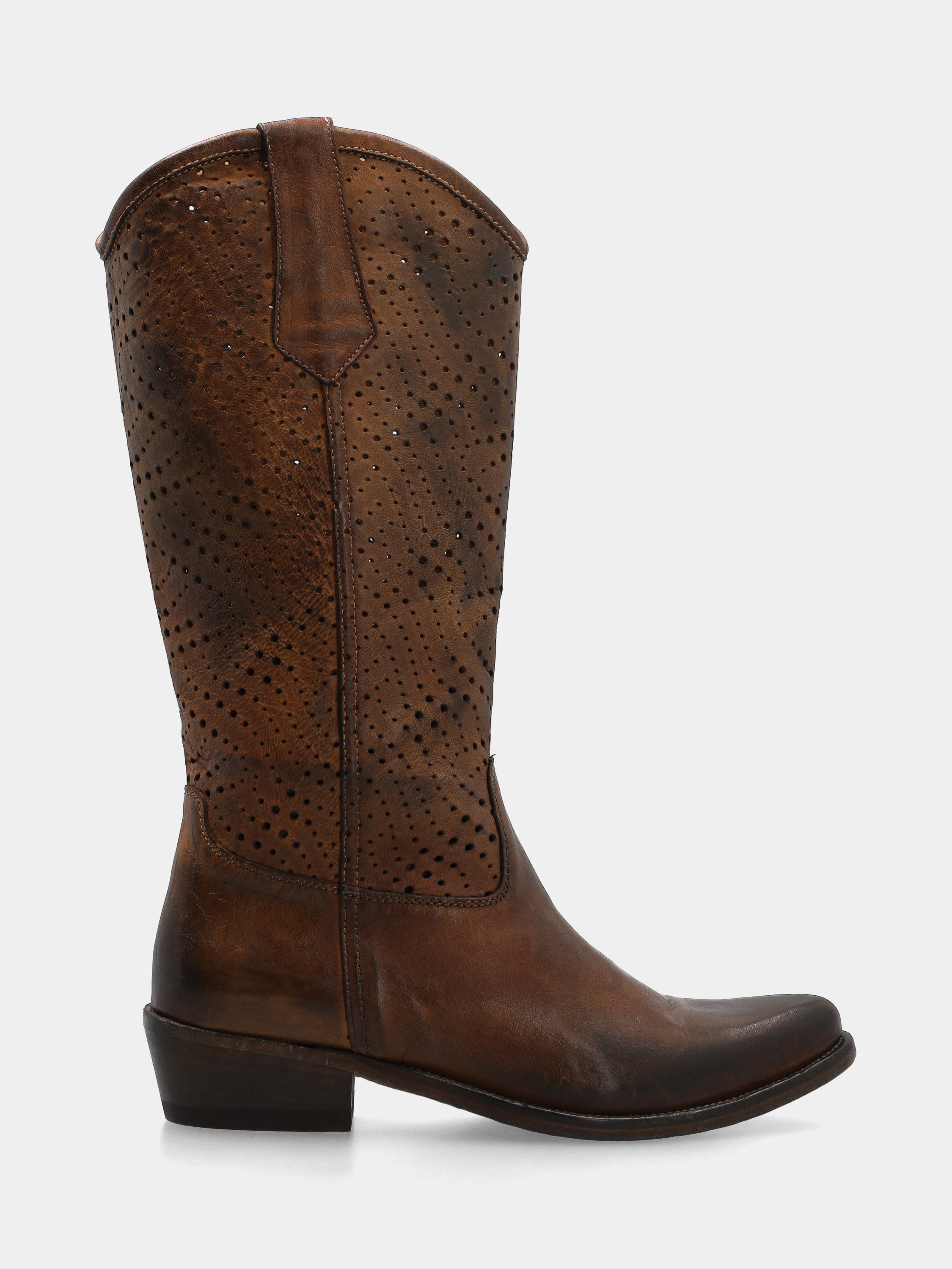 Western boots calf leather boot in leather color with perforated shaft