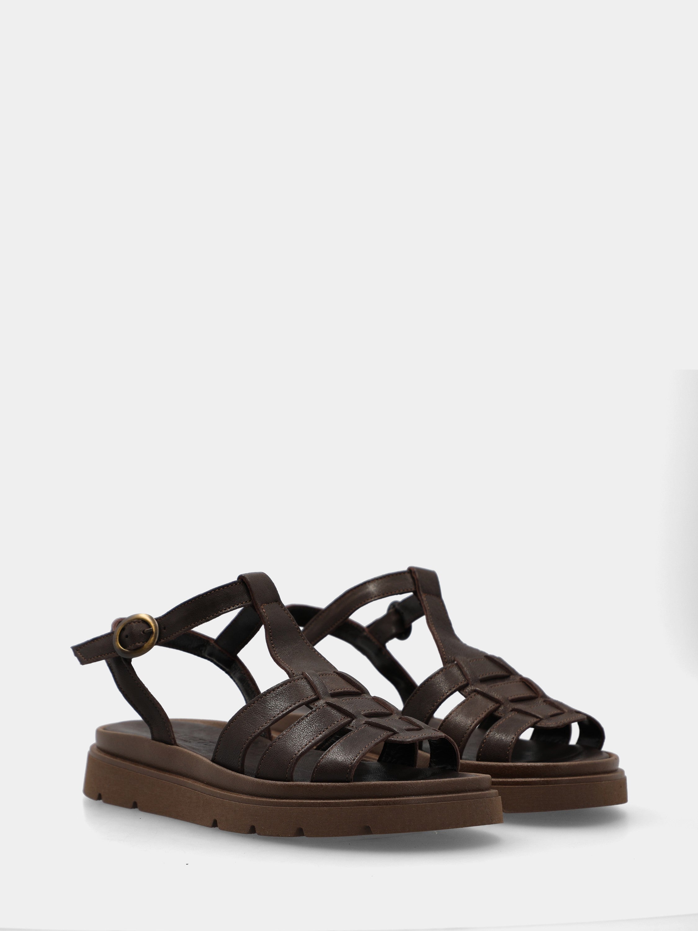 Sandalette aus dunkelbraunem Kalbsleder mit Plateau und Fusbet