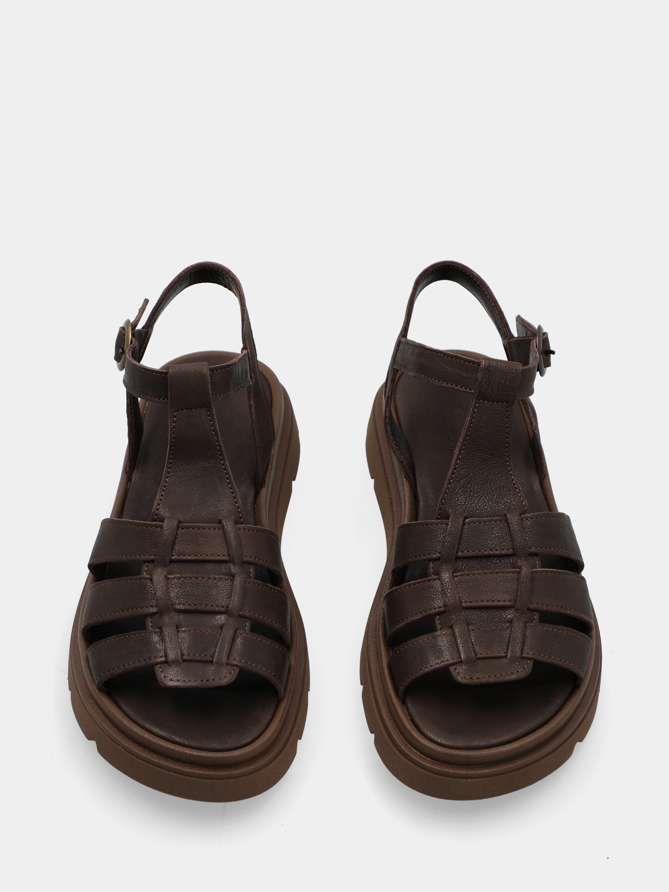Sandalette aus dunkelbraunem Kalbsleder mit Plateau und Fusbet