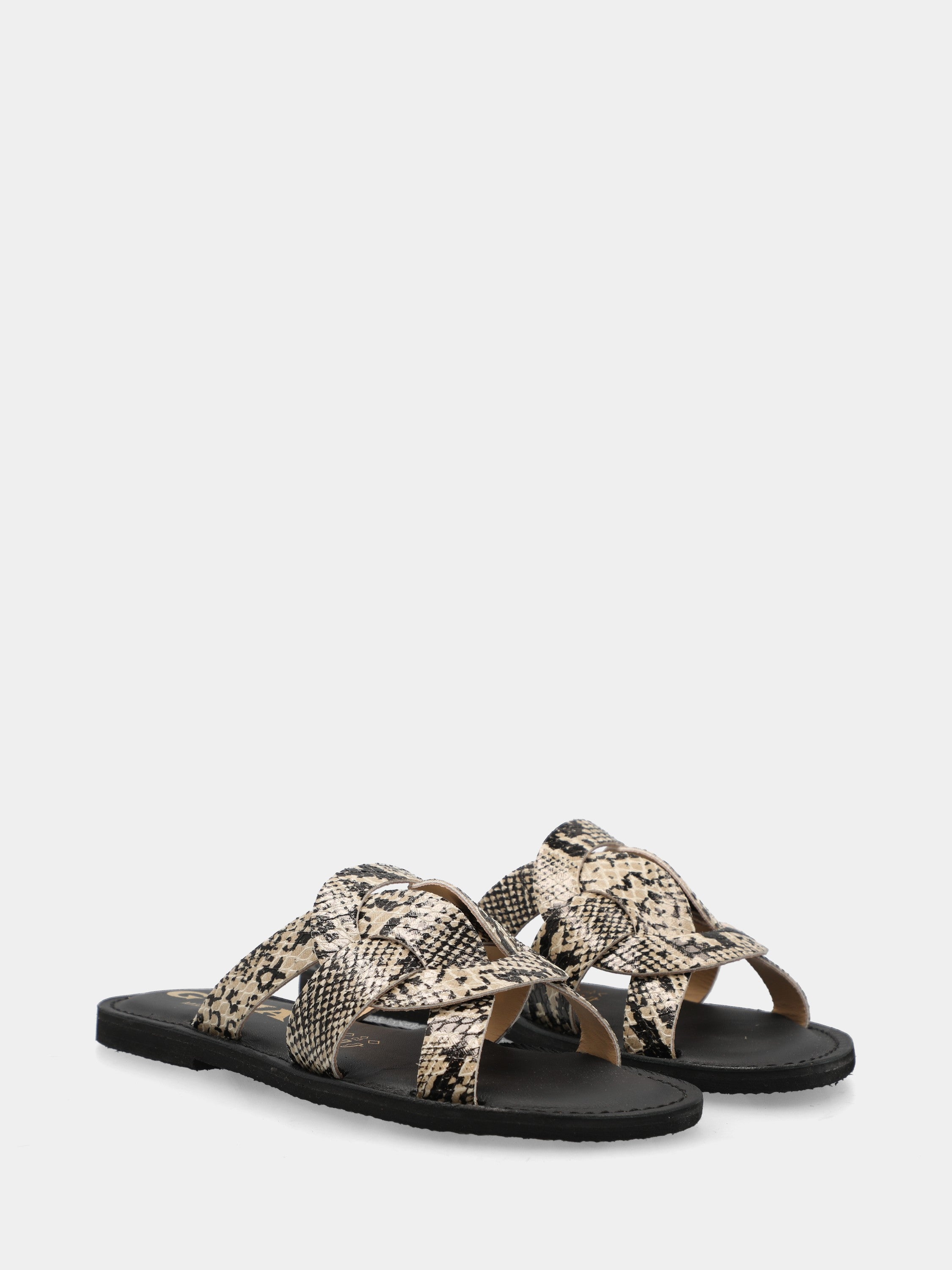 Ciabattina in vitello beige con fasce arcuate