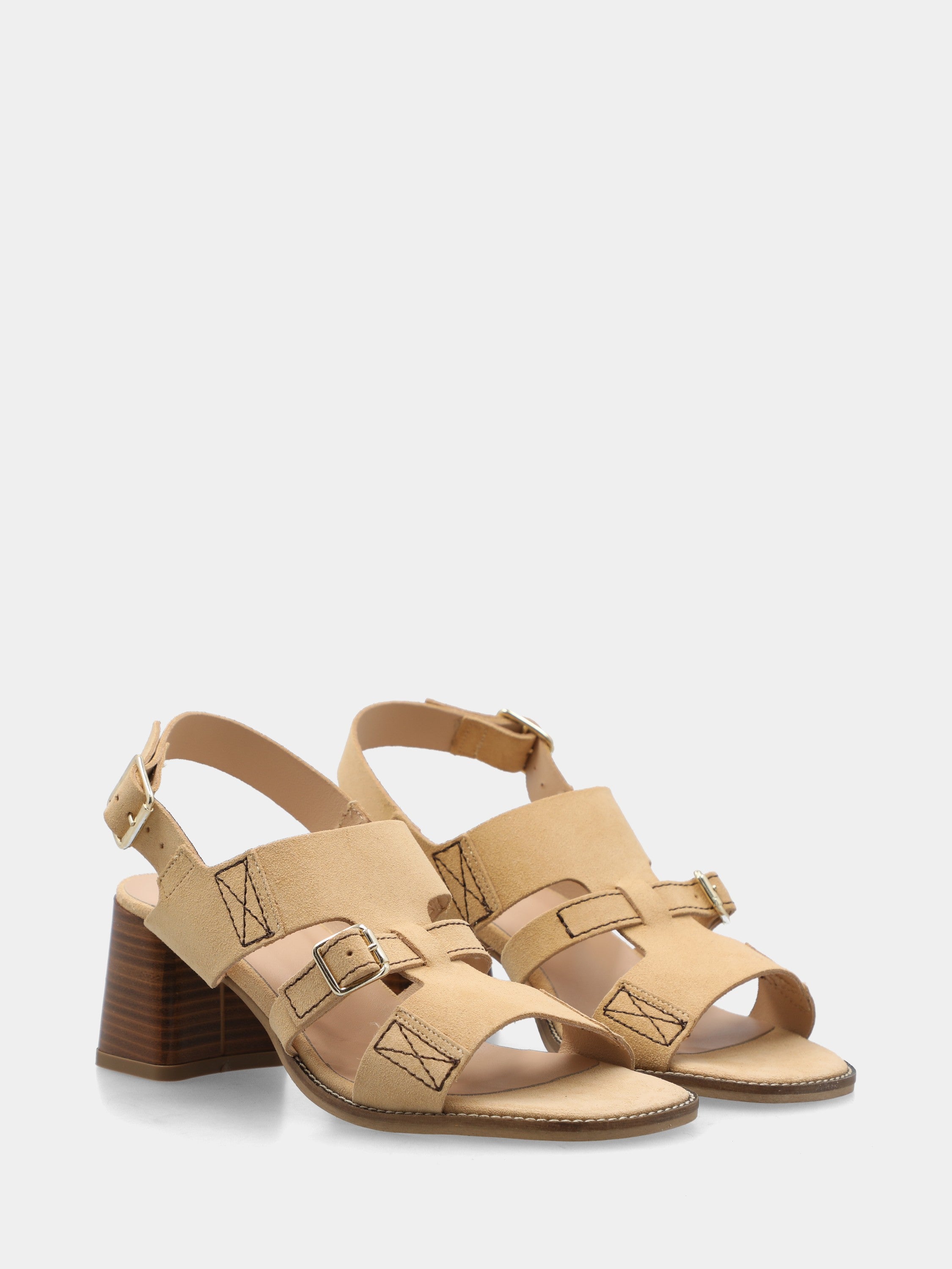 Sandalo in velour beige con cinturino centrale