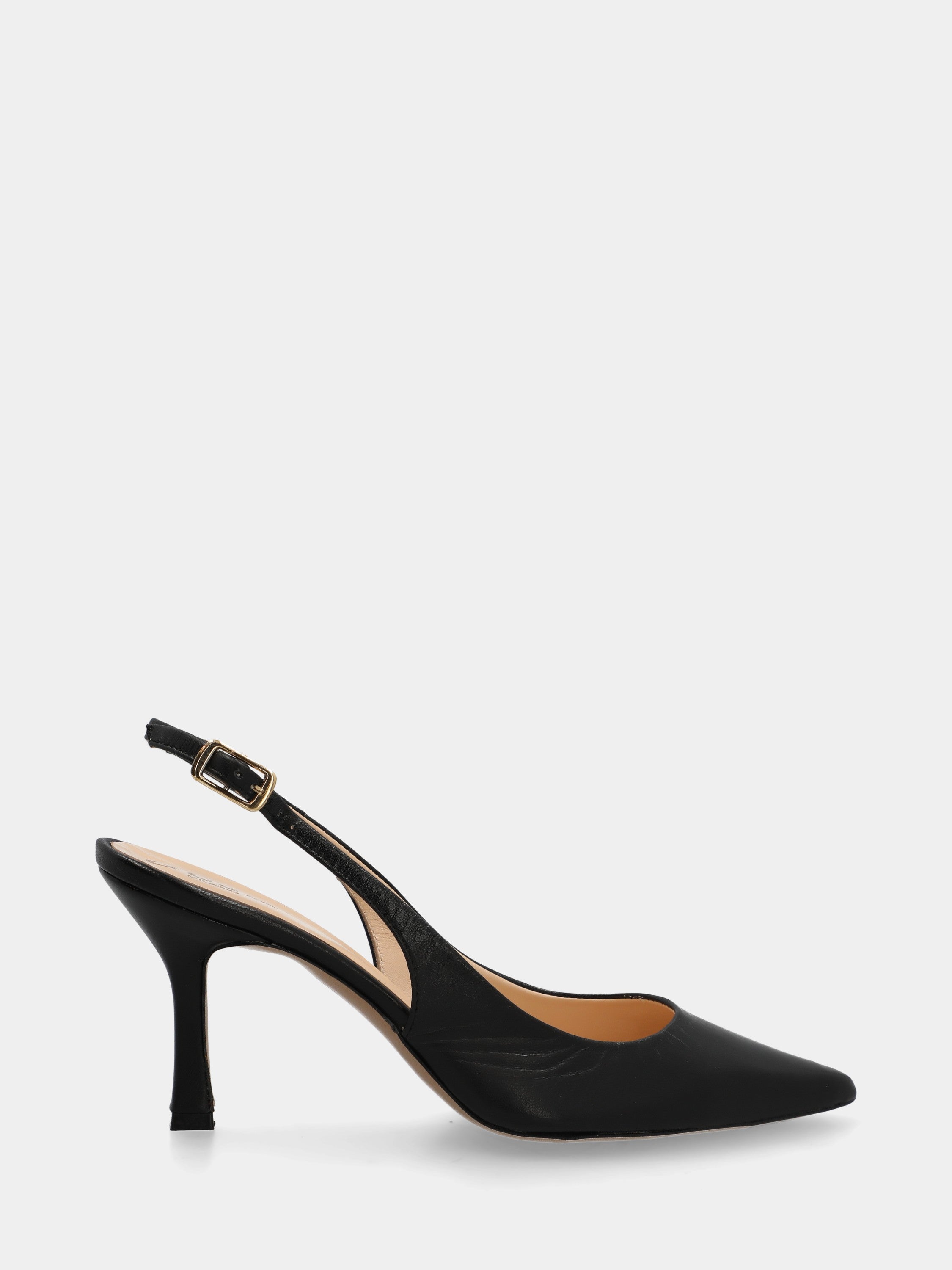 Slingback in nappa nera con tacco a coda