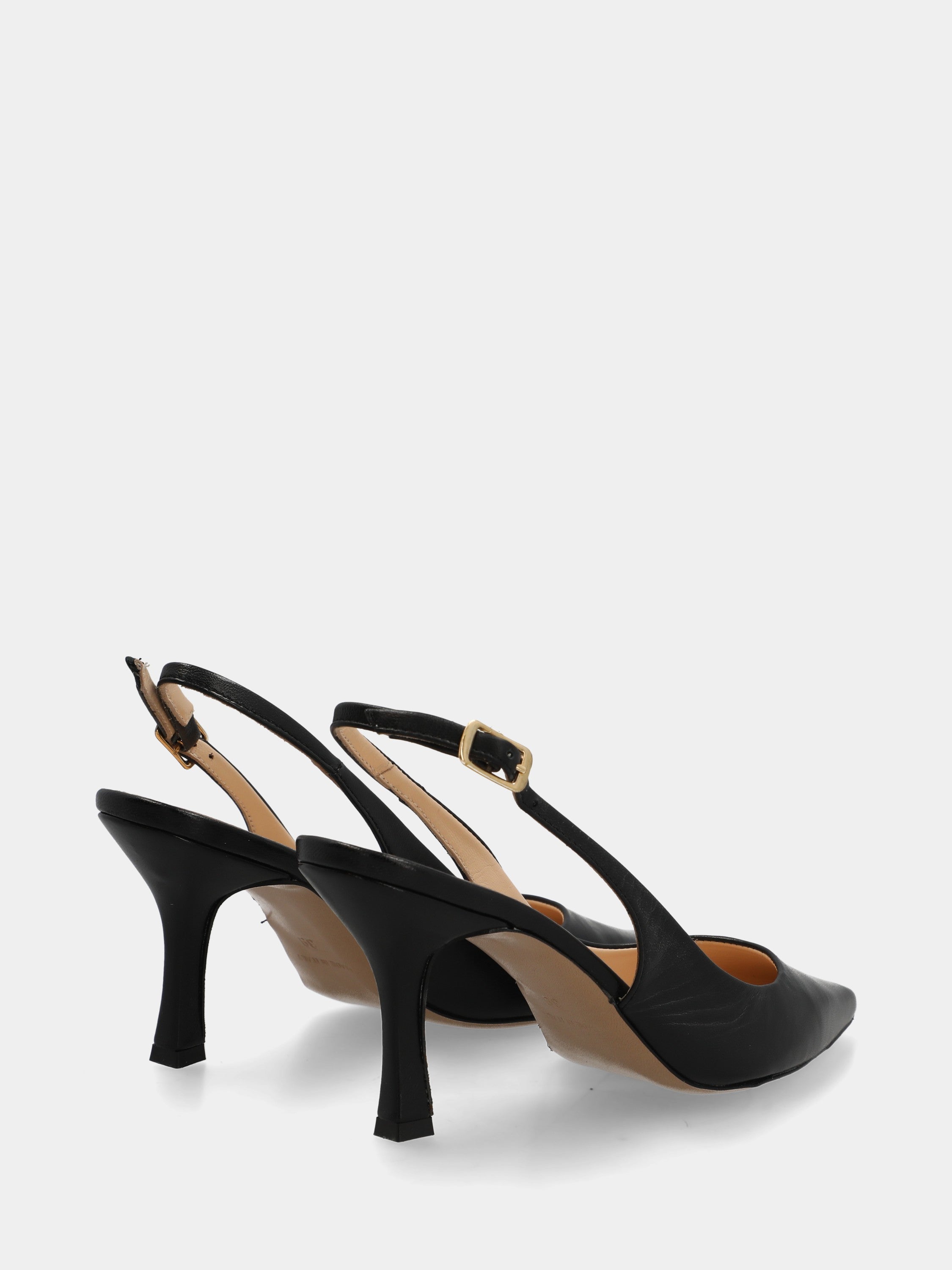 Slingback in nappa nera con tacco a coda