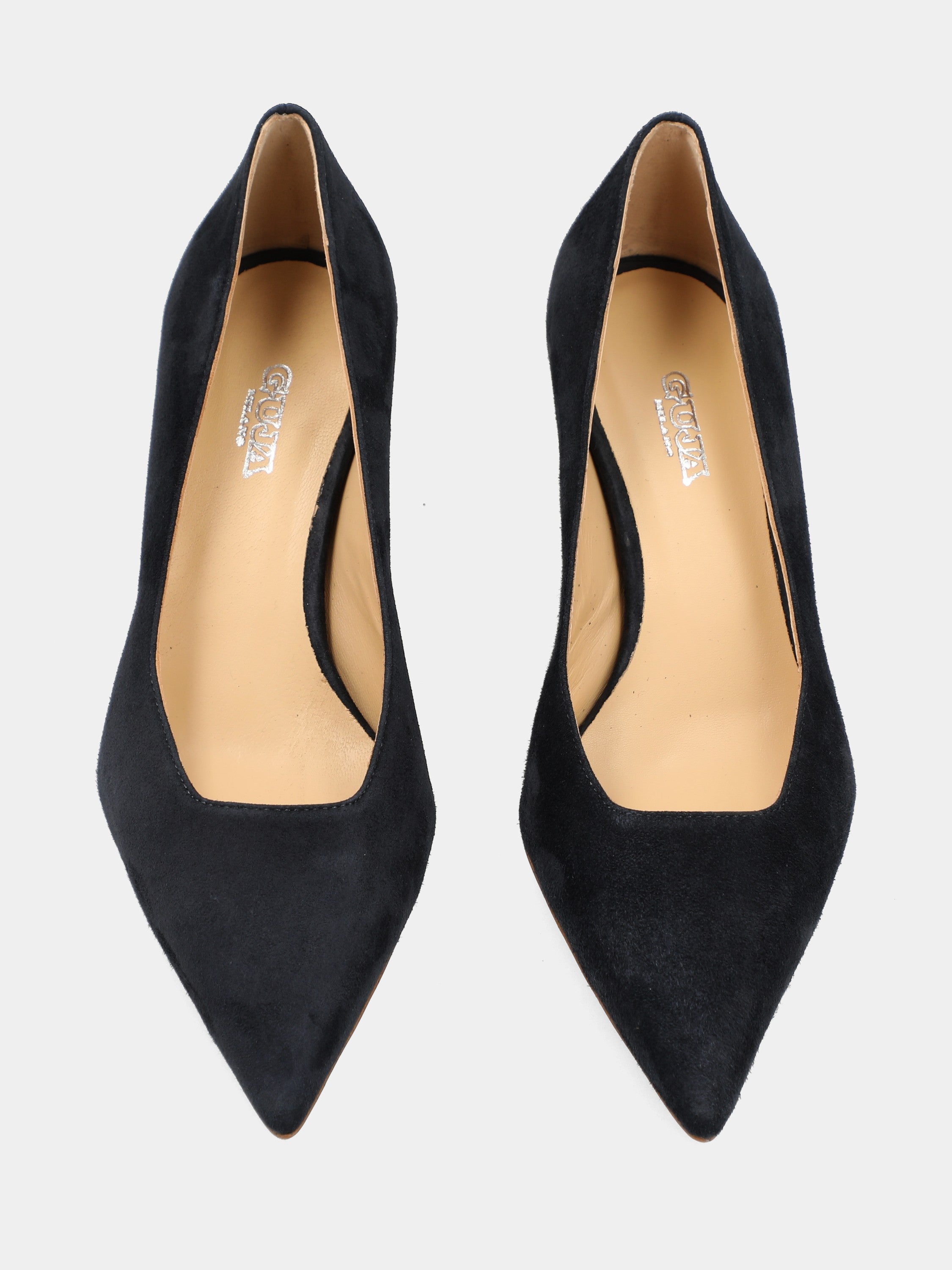 Blue suede pumps with 55mm tail heel and cup heel