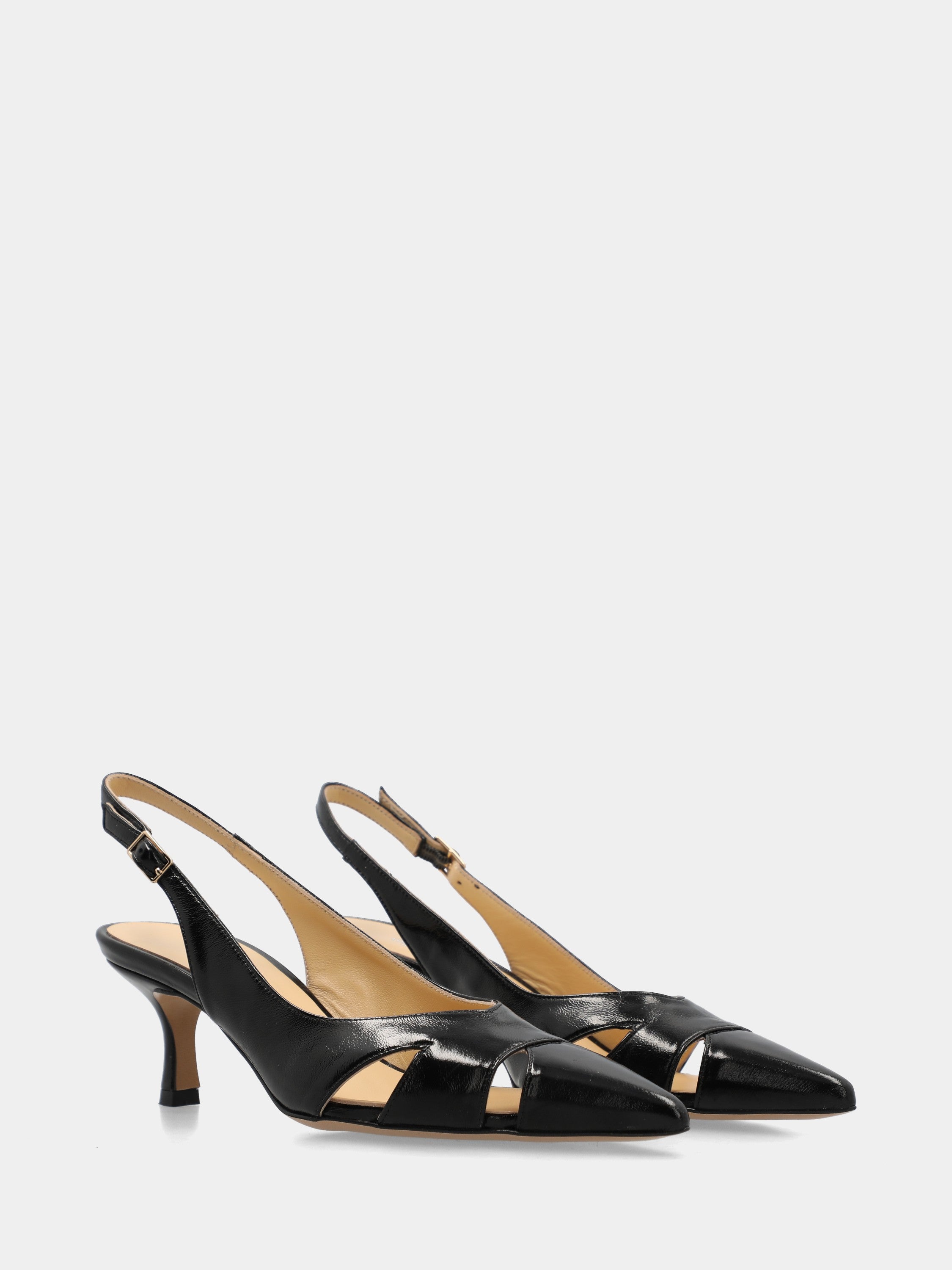 Slingback in verlux nero con tacco a calice 55mm a coda