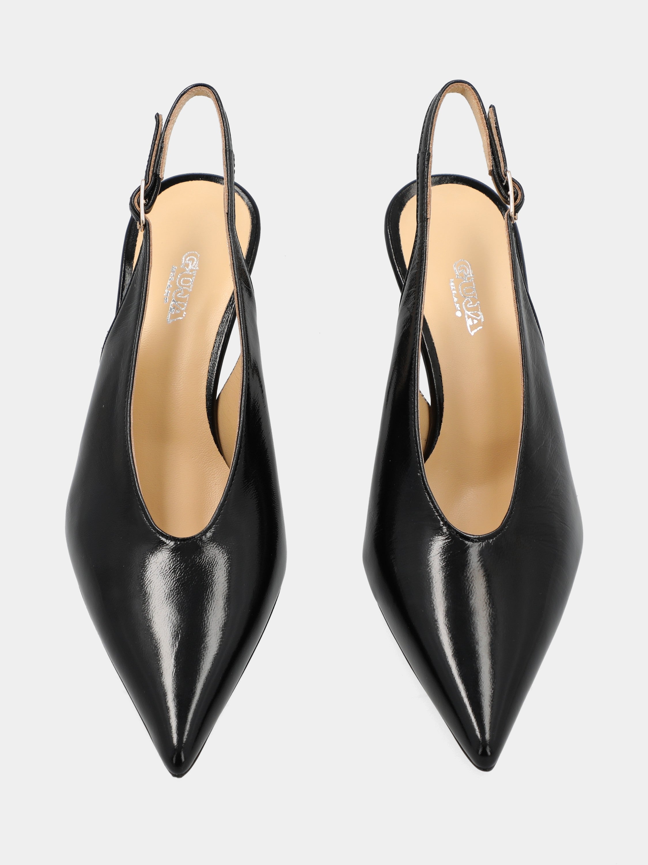 Slingback in verlux nero con scollo a uovo e tacco 55mm