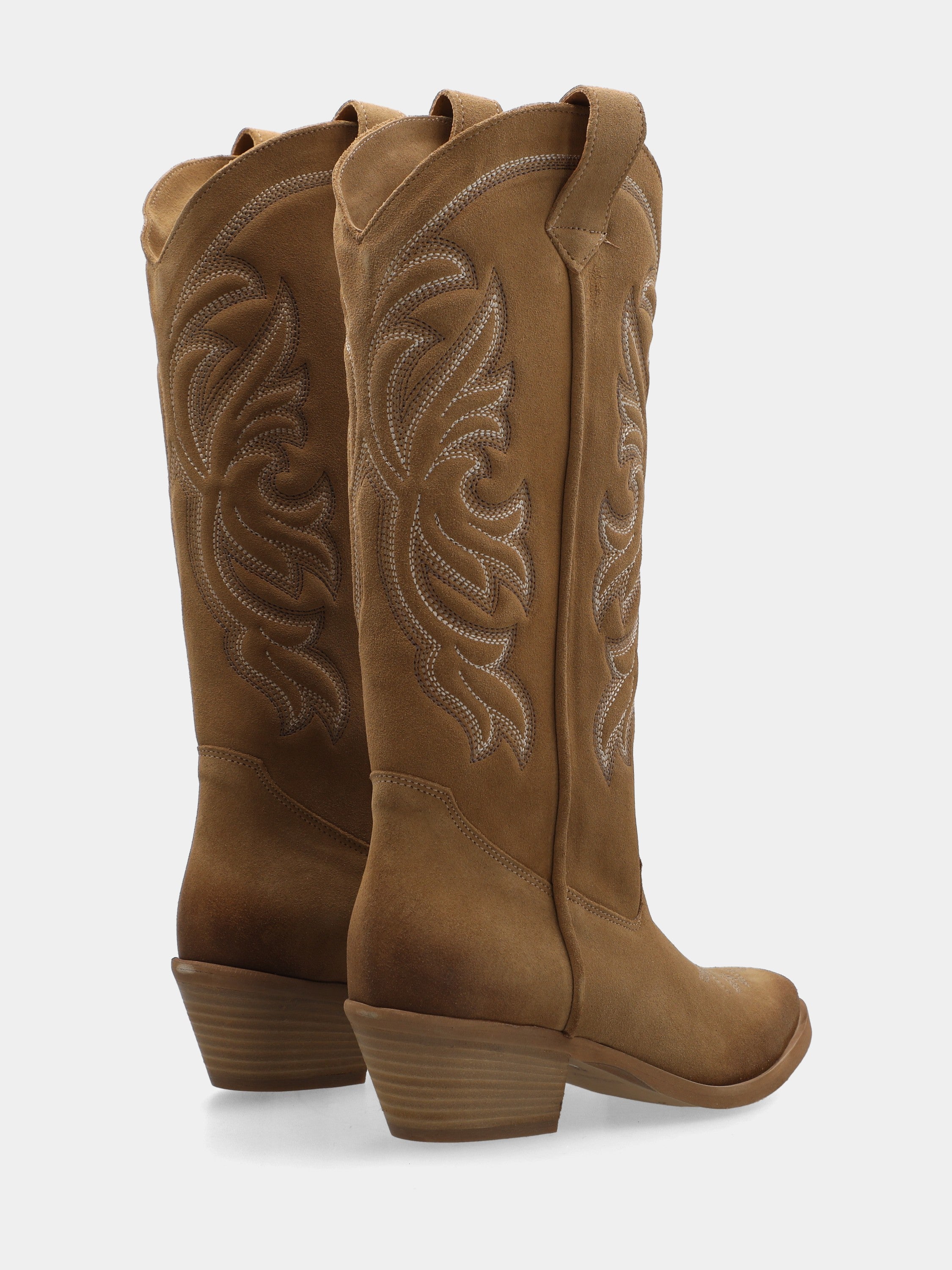 Western boots in brown velour with embroidery and 40mm heel