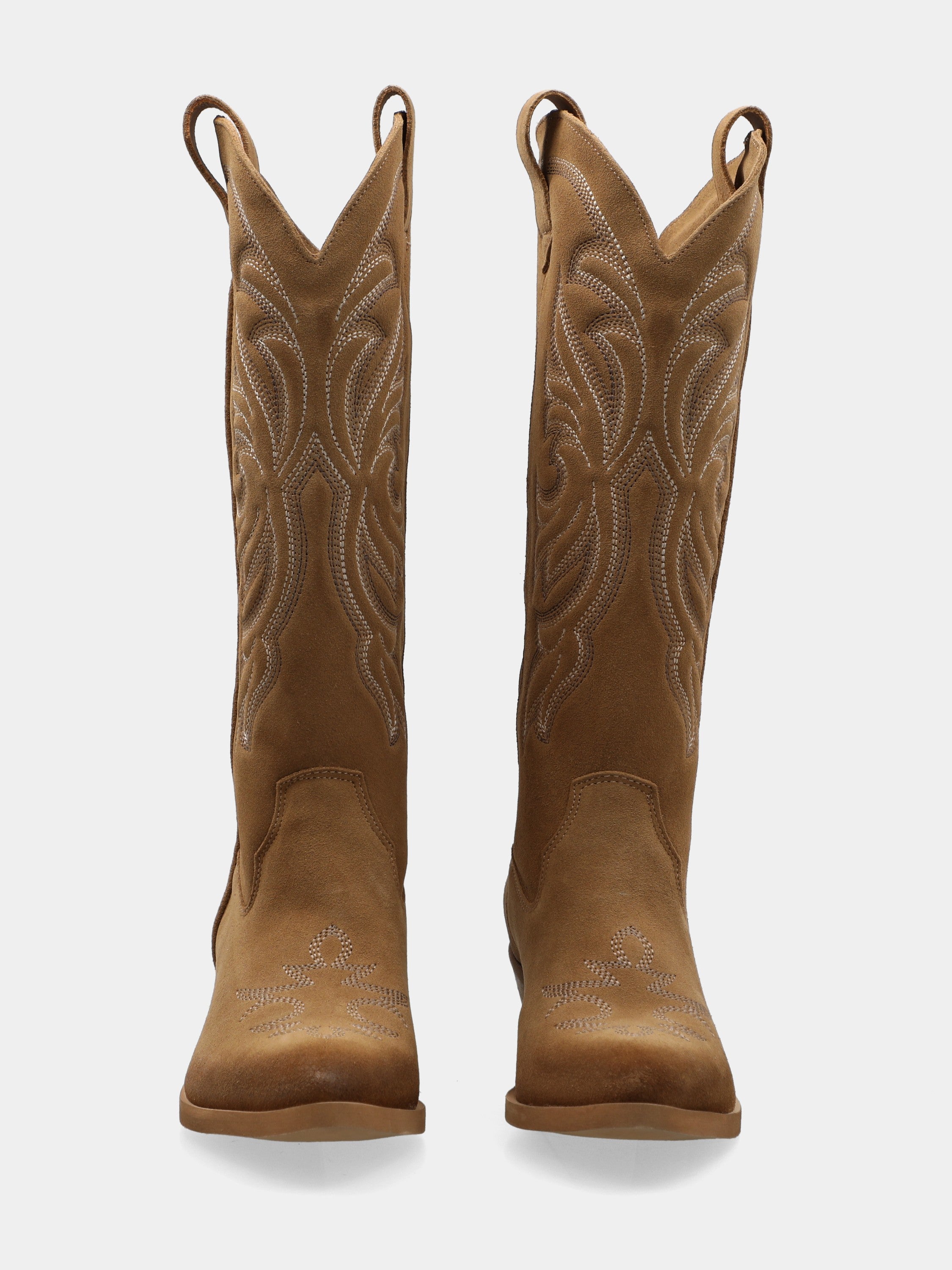 Western boots in brown velour with embroidery and 40mm heel