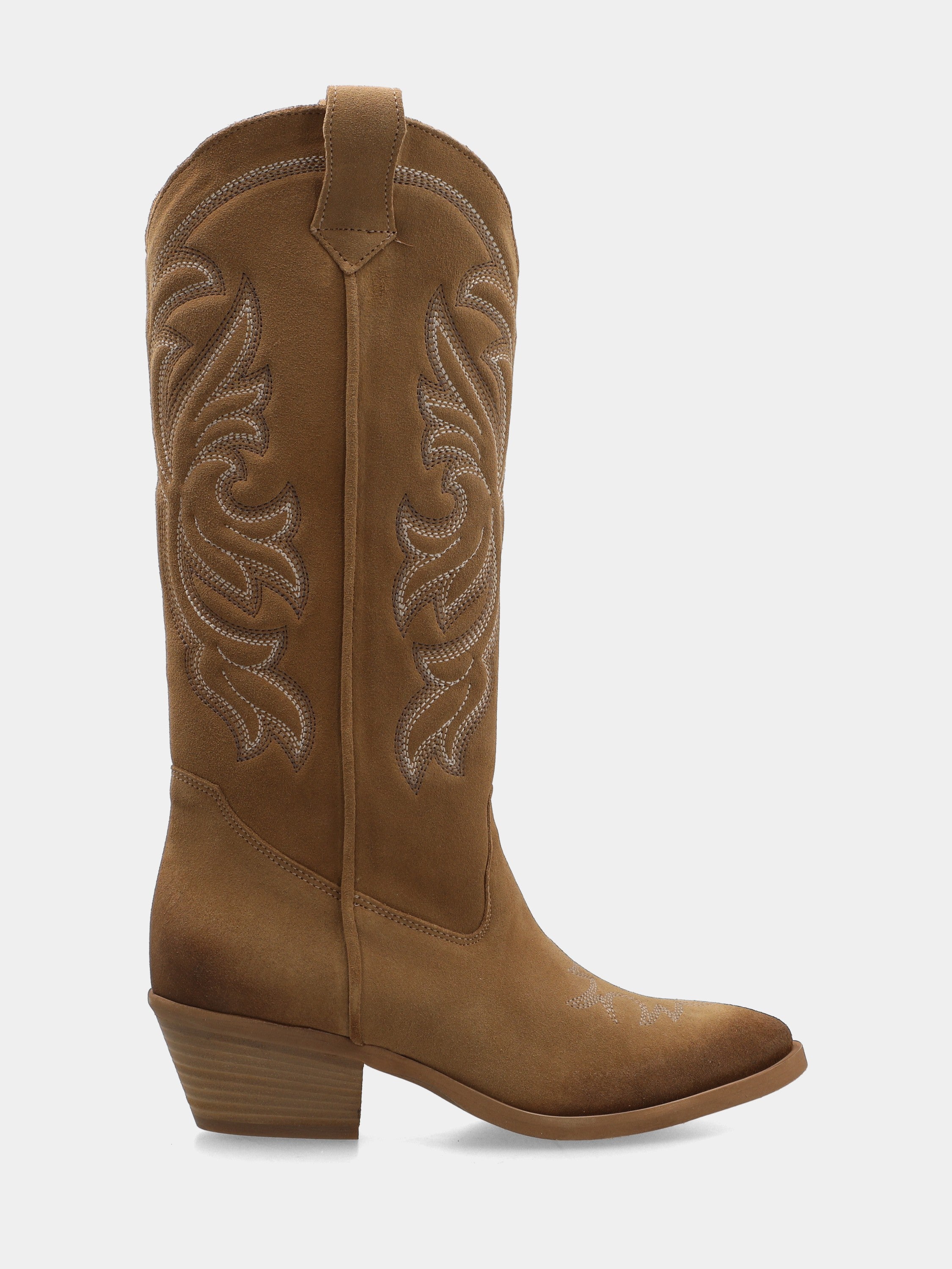 Western boots in brown velour with embroidery and 40mm heel