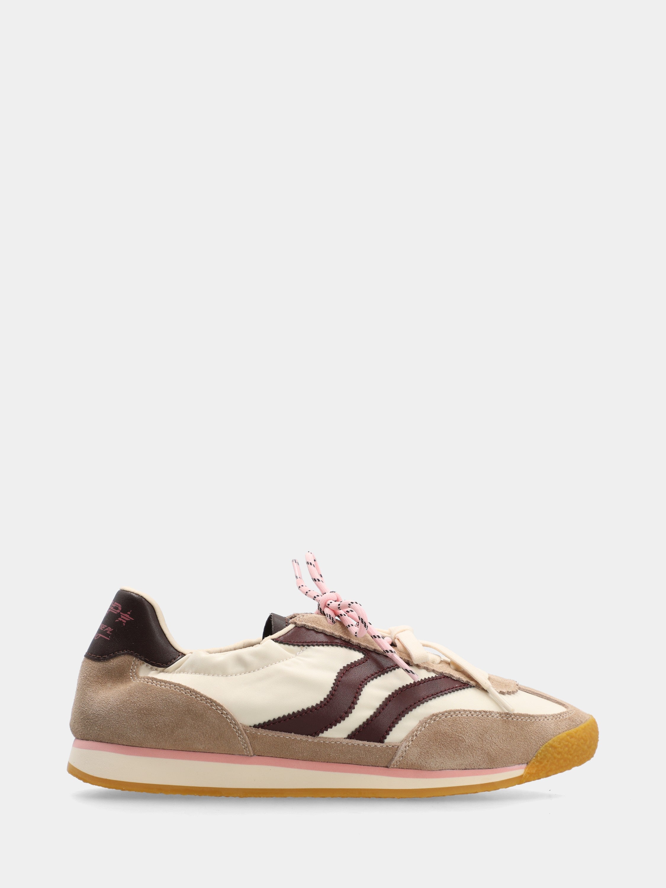 Sneaker in camoscio e vitello con riporti beige e bordeaux