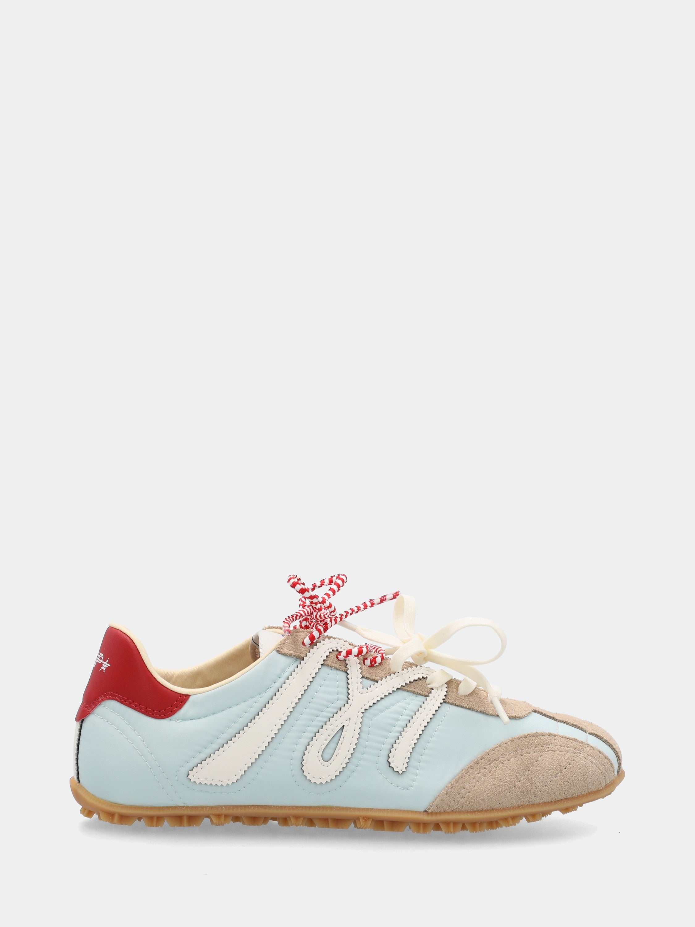 Flat sneaker in blue nylon with wavy trims