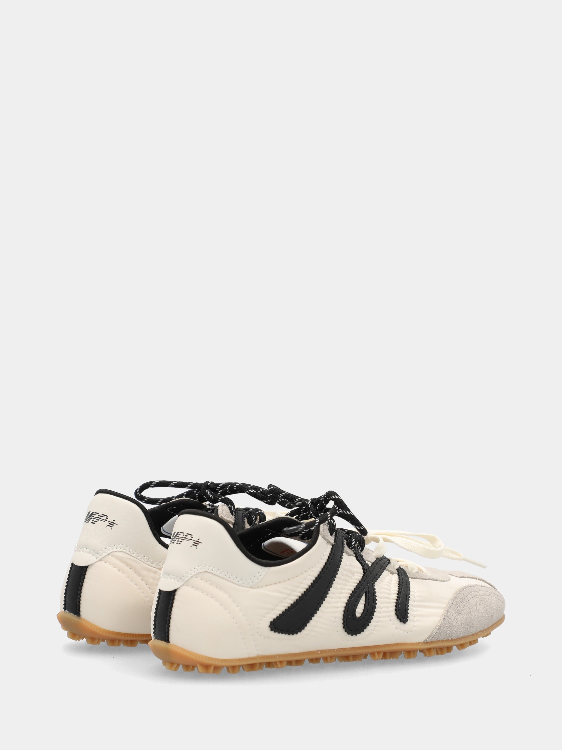 White nylon flat sneakers with wavy trims