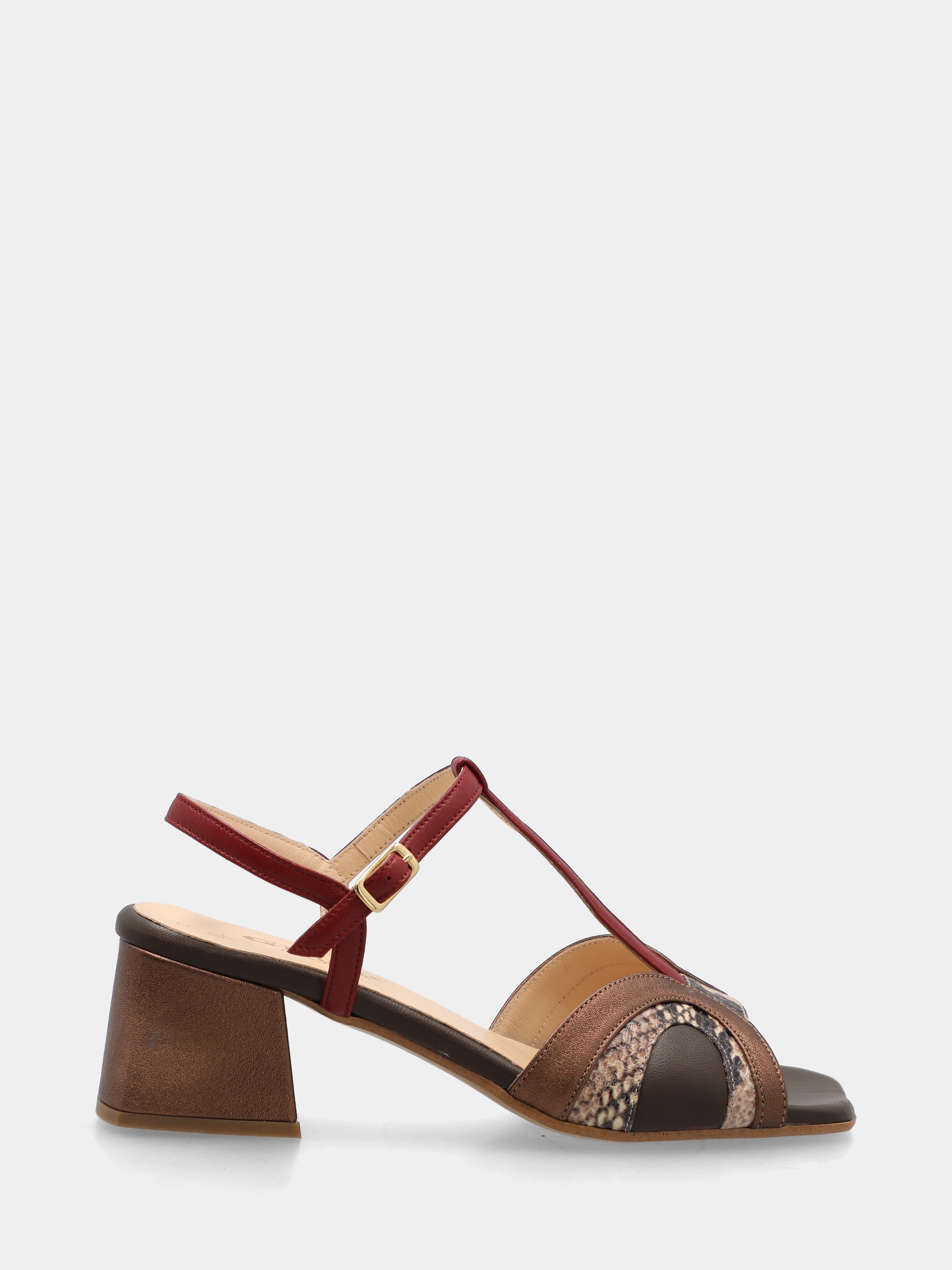 Sandalo in nappa multicolor con fascette arcuate e tacco a blocco