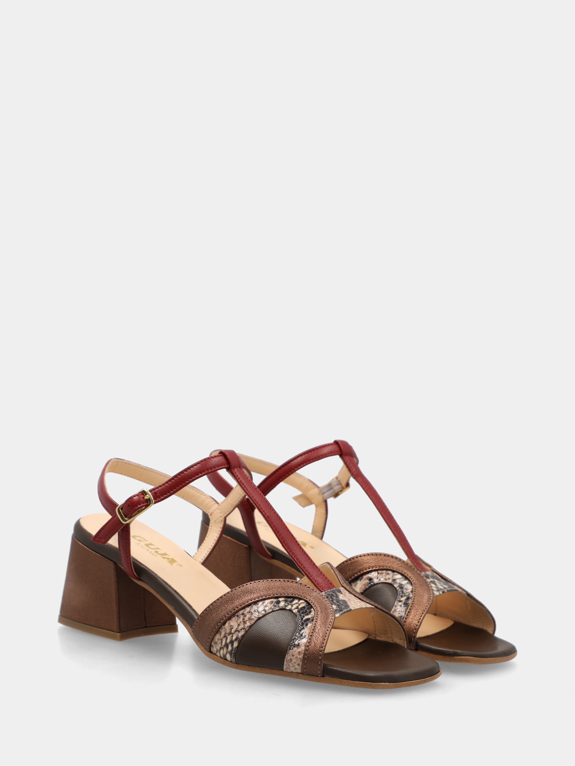 Sandalo in nappa multicolor con fascette arcuate e tacco a blocco